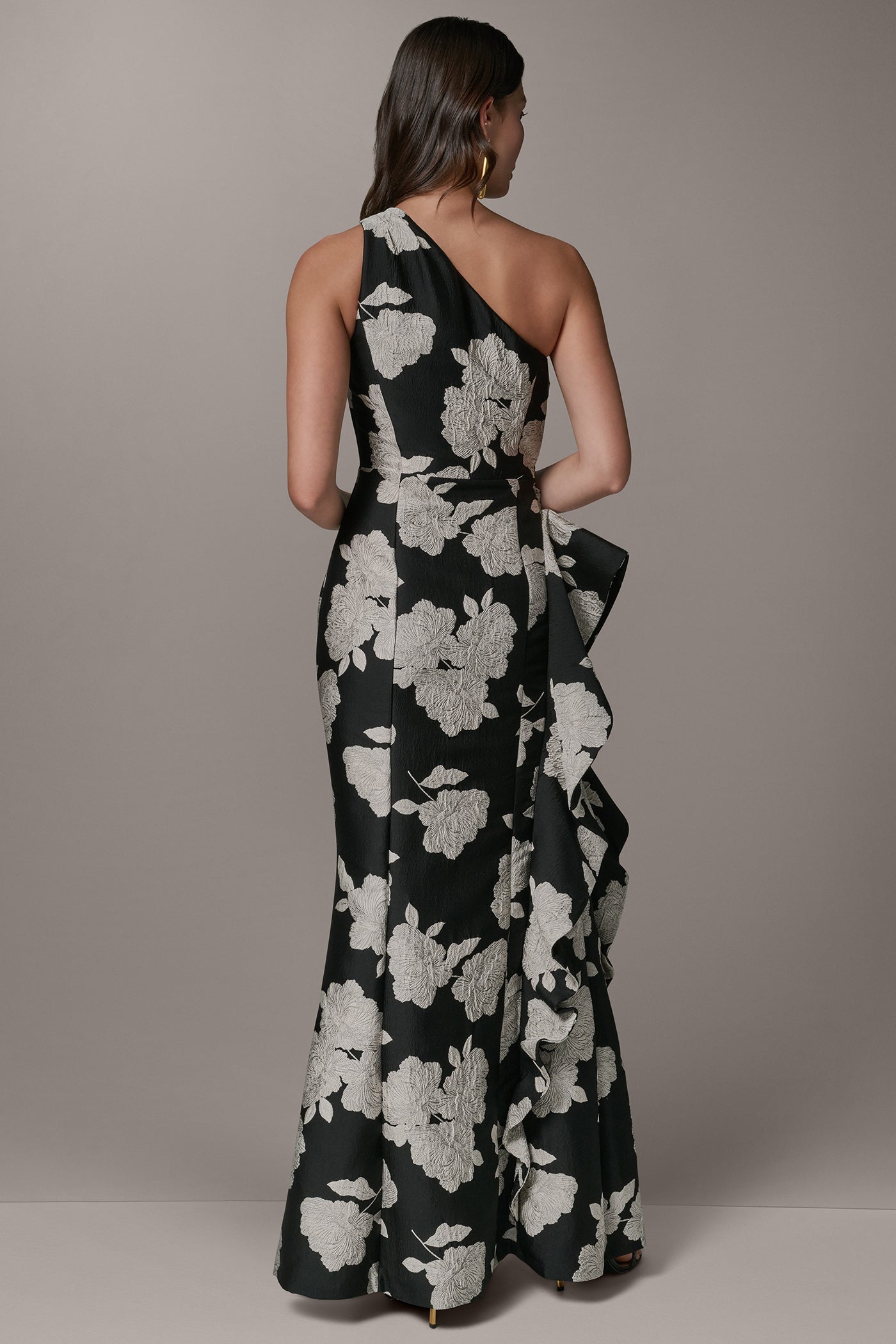ONE SHOULDER FLORAL SIDE RUFFLE GOWN VIEW 3 | Dresses & Jumpsuits
