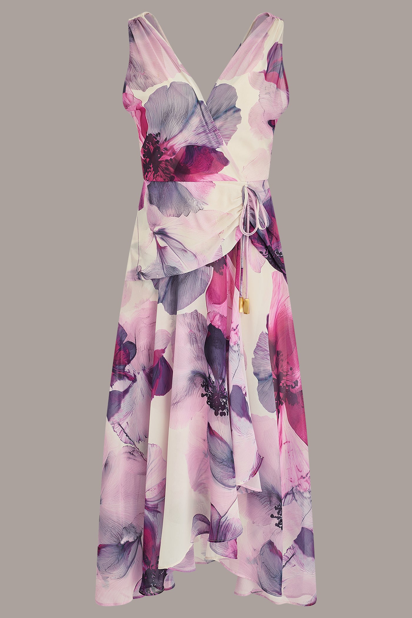 WRAP-EFFECT FLORAL MIDI A-LINE DRESS VIEW 16