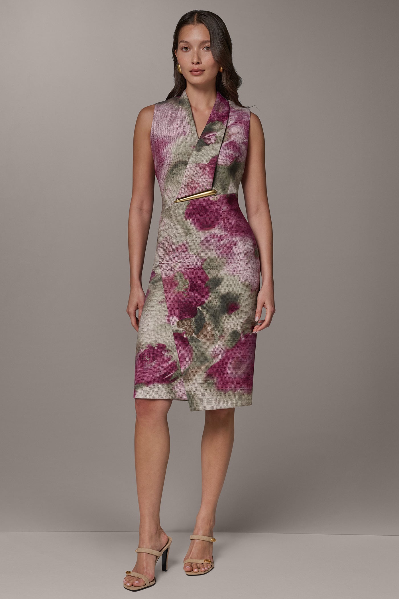 WRAP-EFFECT FLORAL SHEATH DRESS VIEW 1