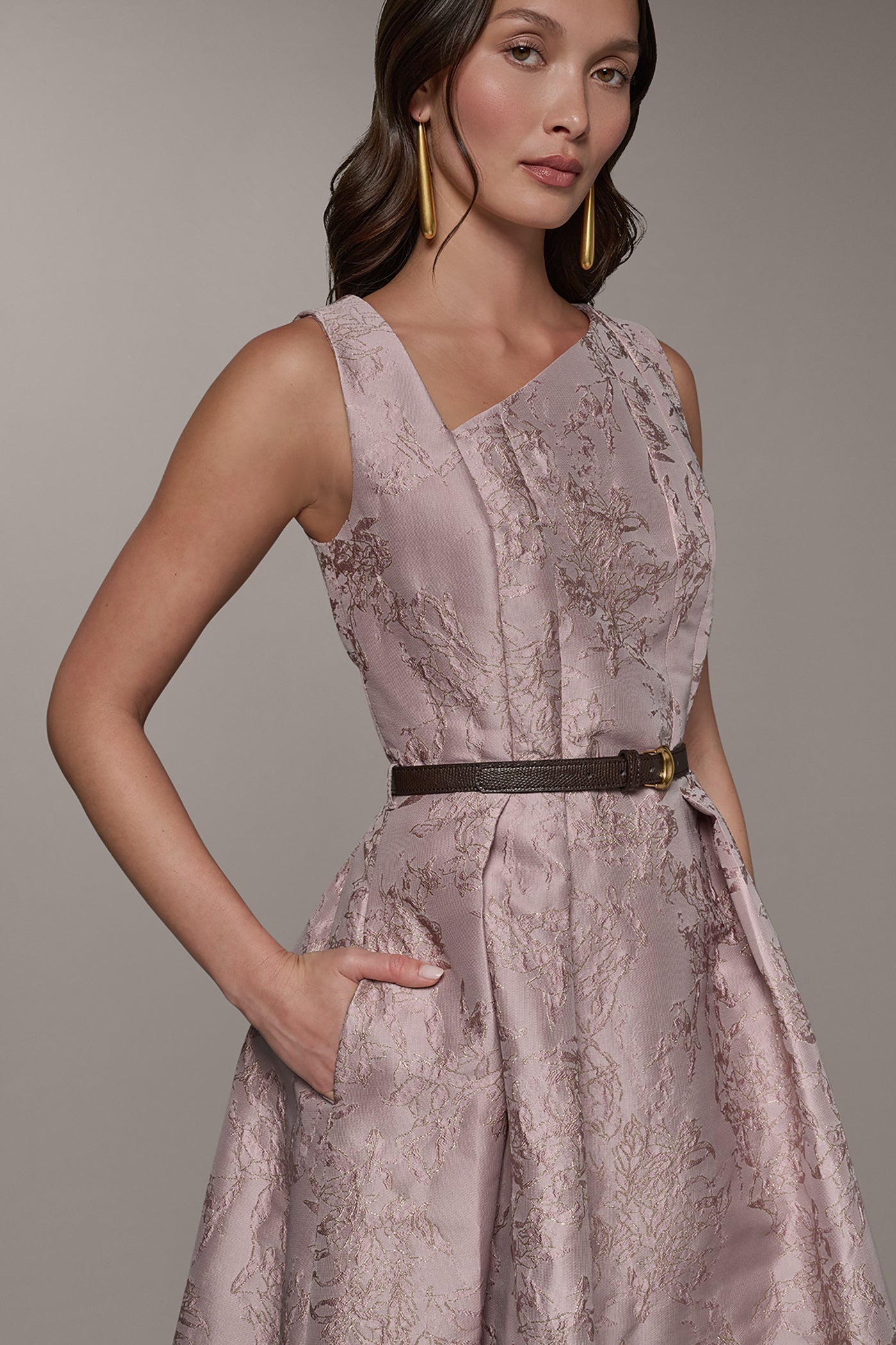 SLEEVELESS ASYMMETRIC MIDI FIT AND FLARE DRESS (alternate view)