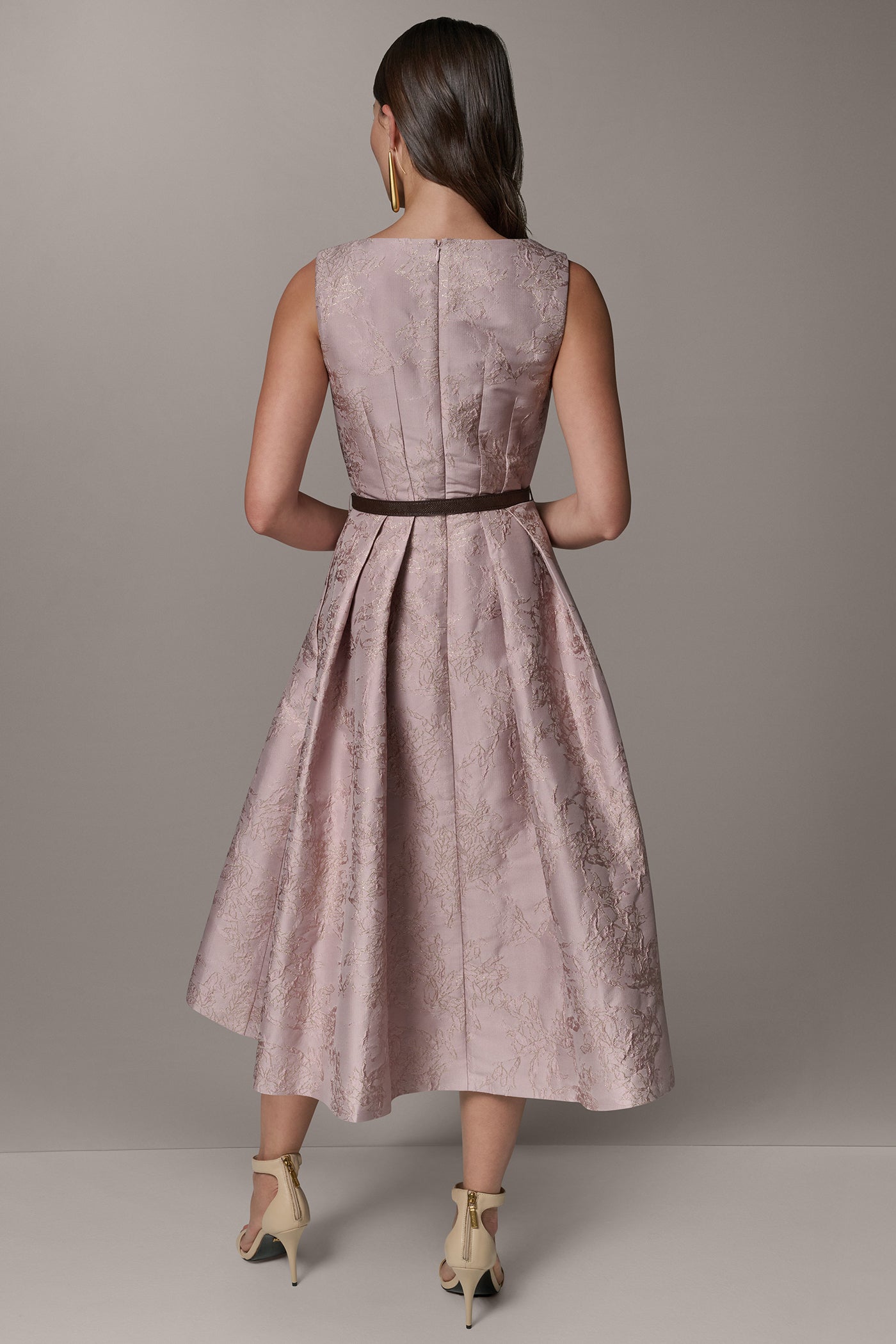 SLEEVELESS ASYMMETRIC MIDI FIT AND FLARE DRESS VIEW 3 | Event Dresses