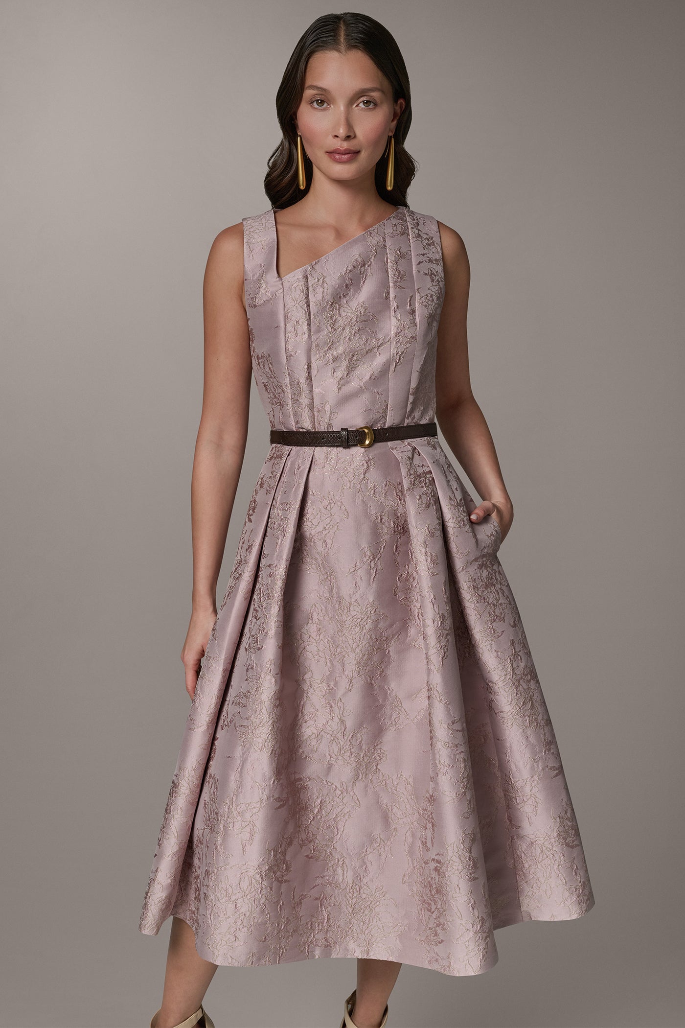 SLEEVELESS ASYMMETRIC MIDI FIT AND FLARE DRESS VIEW 7 | Event Dresses