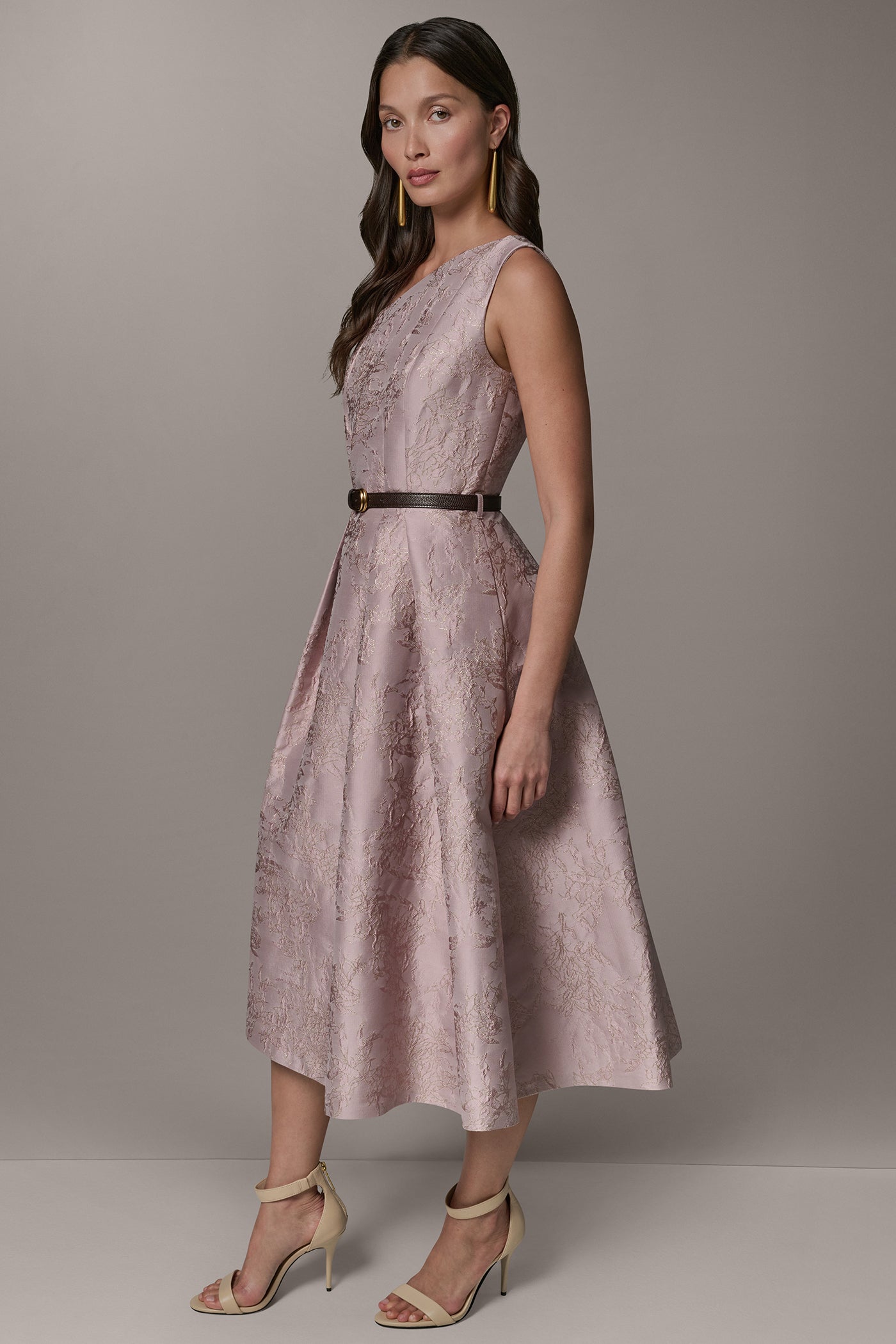 SLEEVELESS ASYMMETRIC MIDI FIT AND FLARE DRESS VIEW 4 | Event Dresses