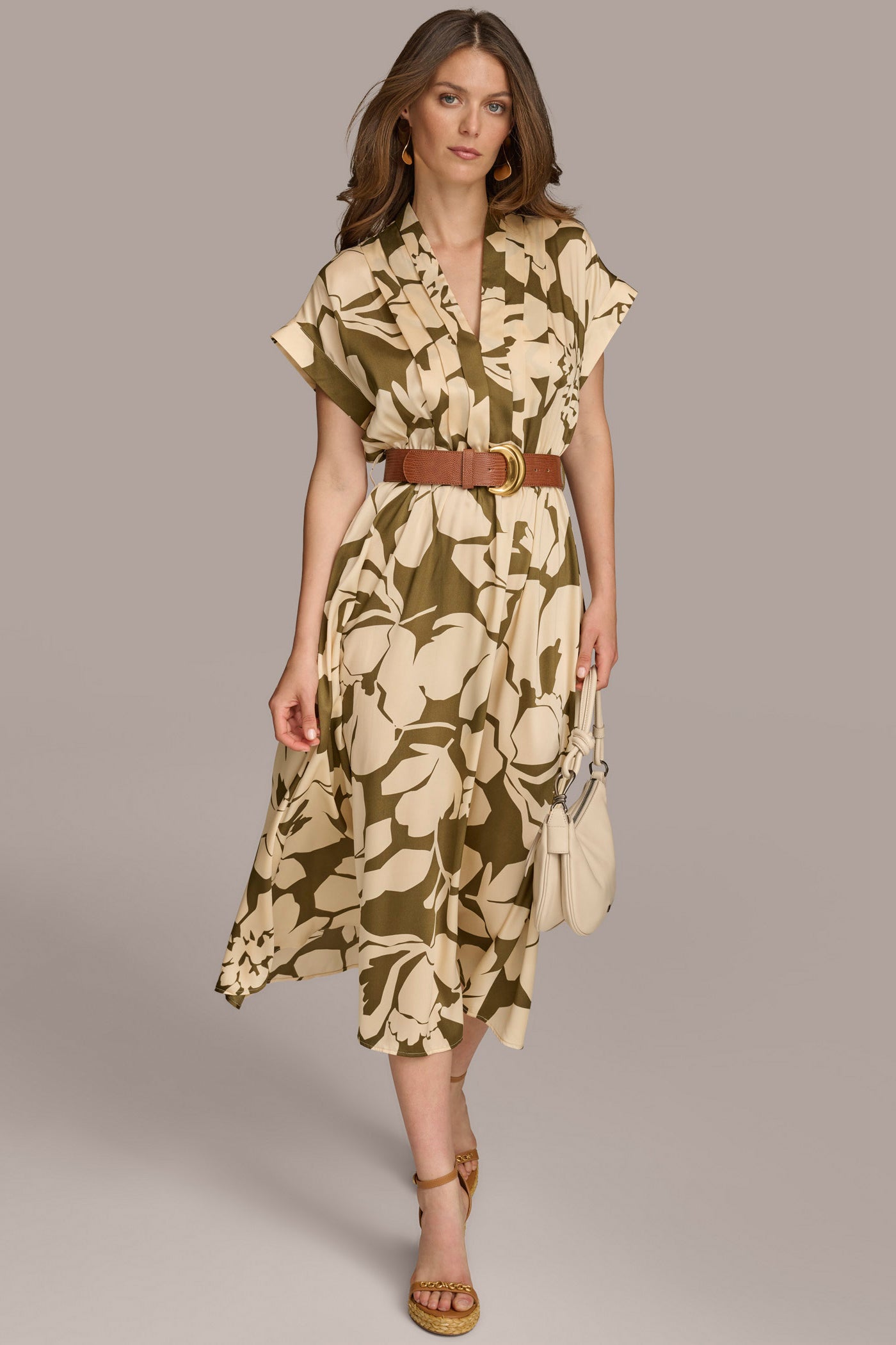BELTED FLORAL MIDI DRESS | View 1 | Clothing