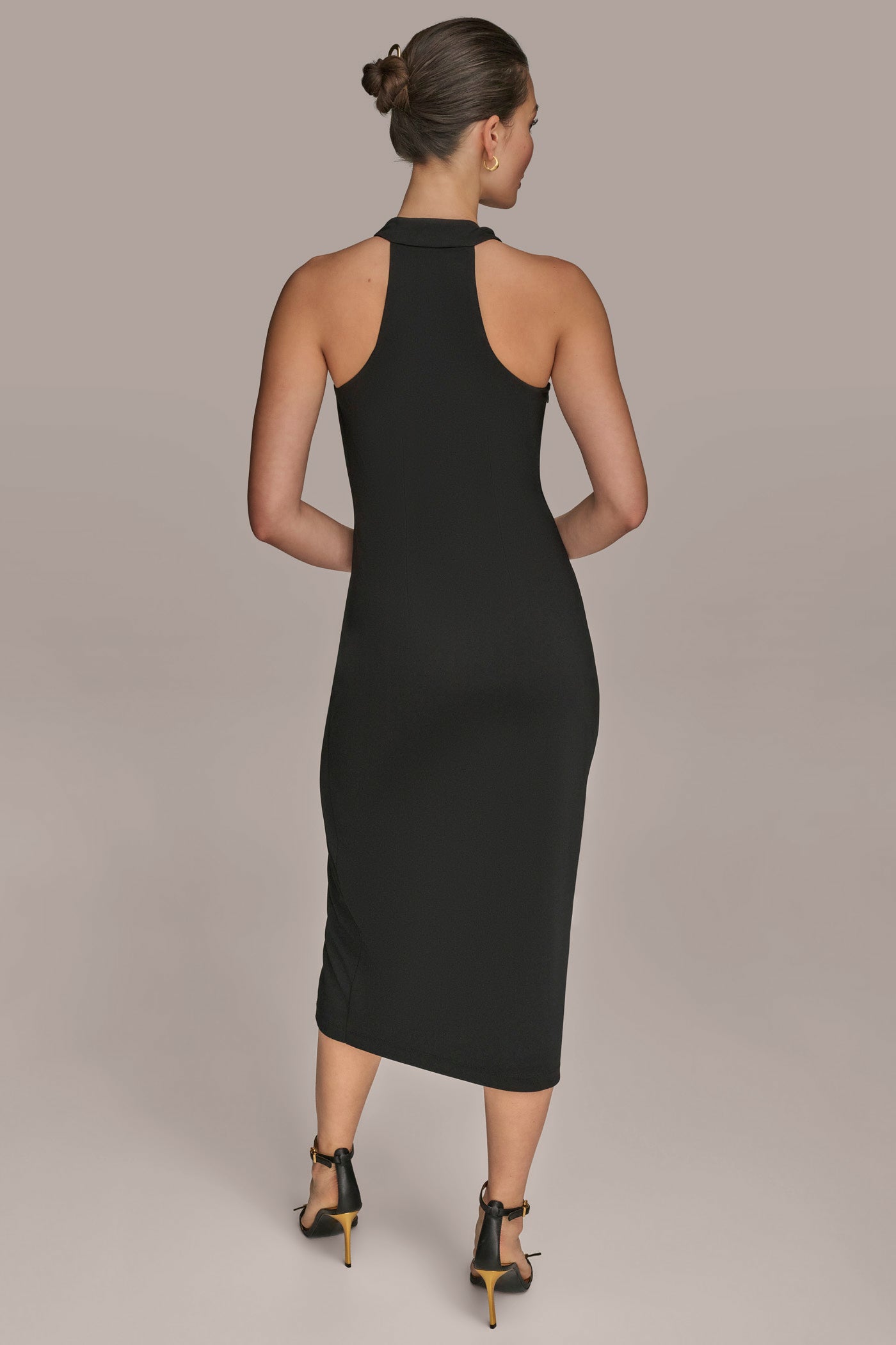 WRAP-EFFECT EMBELLISHED MIDI SHEATH DRESS | View 2 | Black Dresses