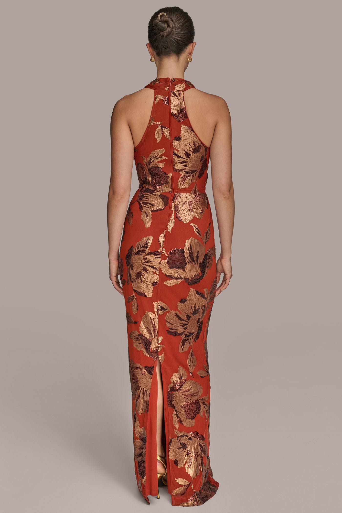 SEQUIN EMBELLISHED FLORAL HALTER GOWN | View 2 | Dresses & Jumpsuits