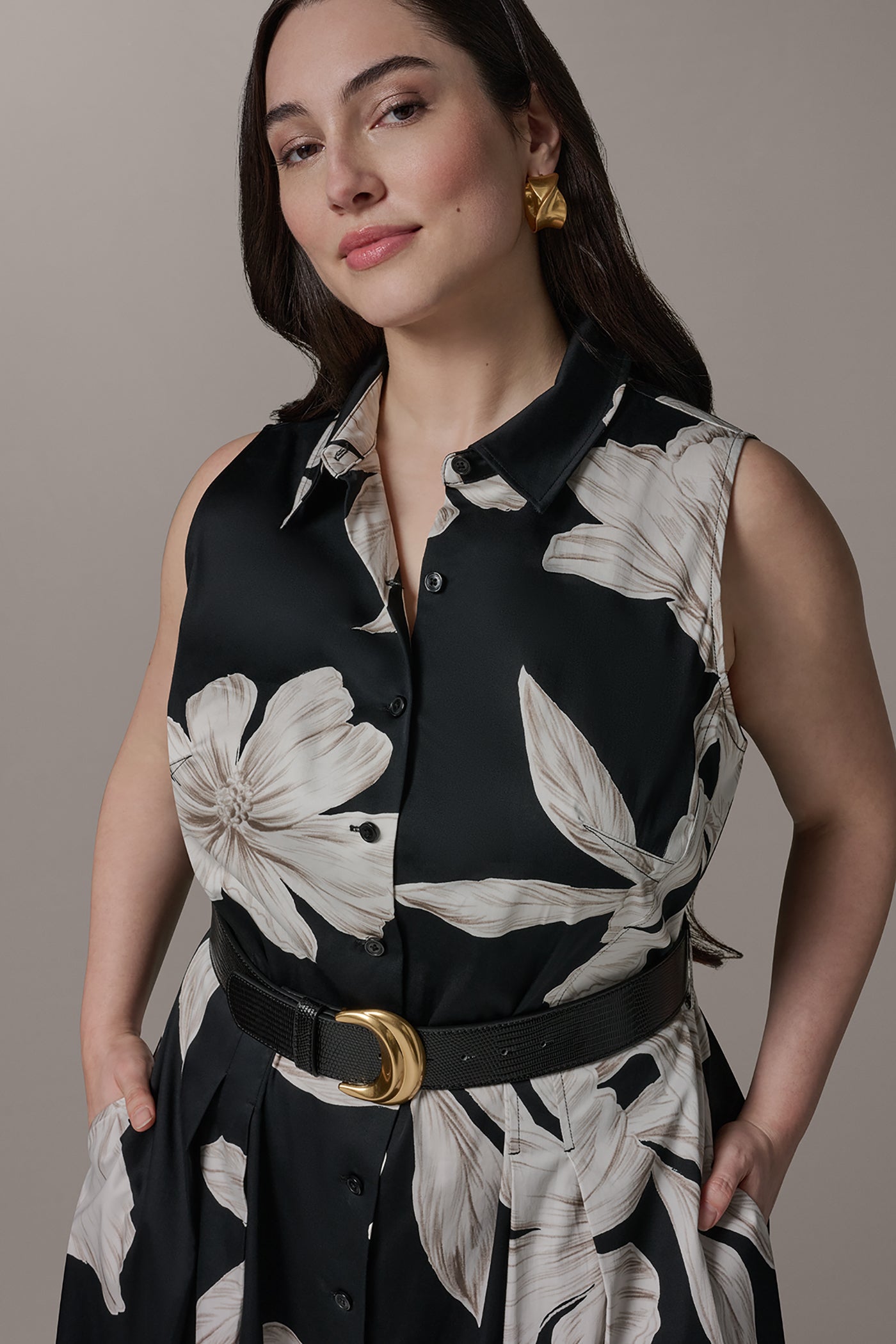 womens sleeveless shirt dress Donna Karan Women's Sleeveless Midi Halter Shirt Dress in Black Multi