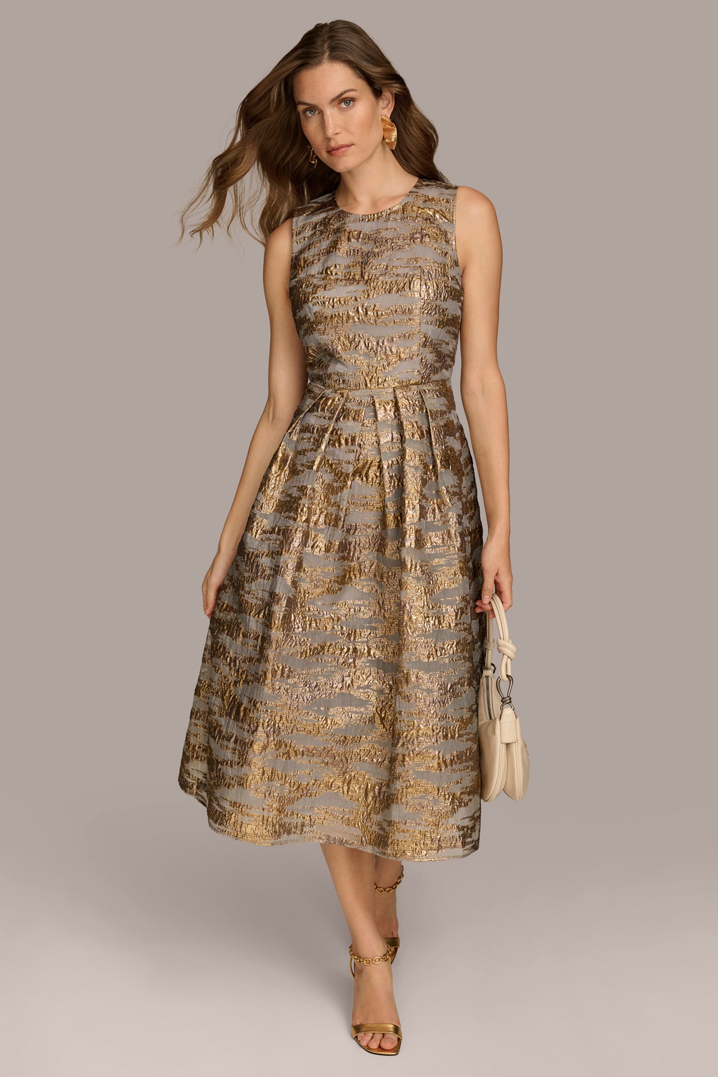 BELTED BROCADE MIDI GOWN | View 1 | Dresses & Jumpsuits