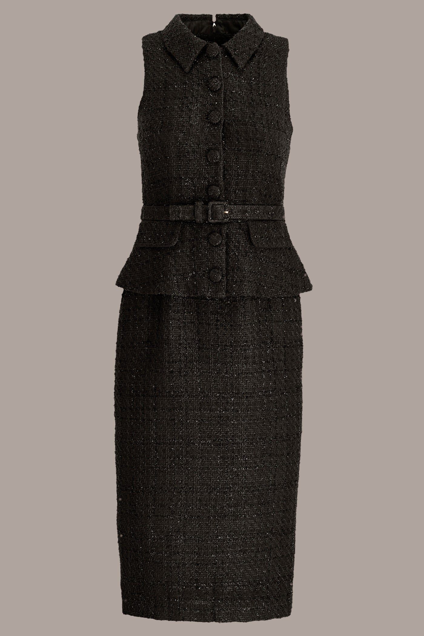 BELTED MIDI PEPLUM SUIT DRESS VIEW 6 | Fall Collection
