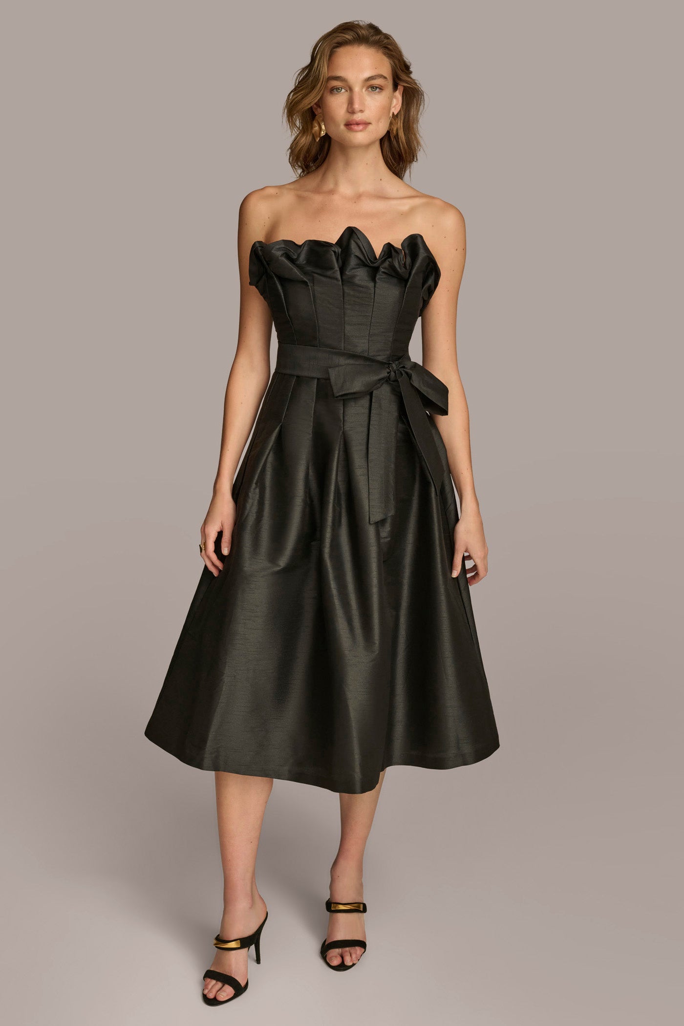 RUFFLE FIT AND FLARE DRESS | Donna Karan