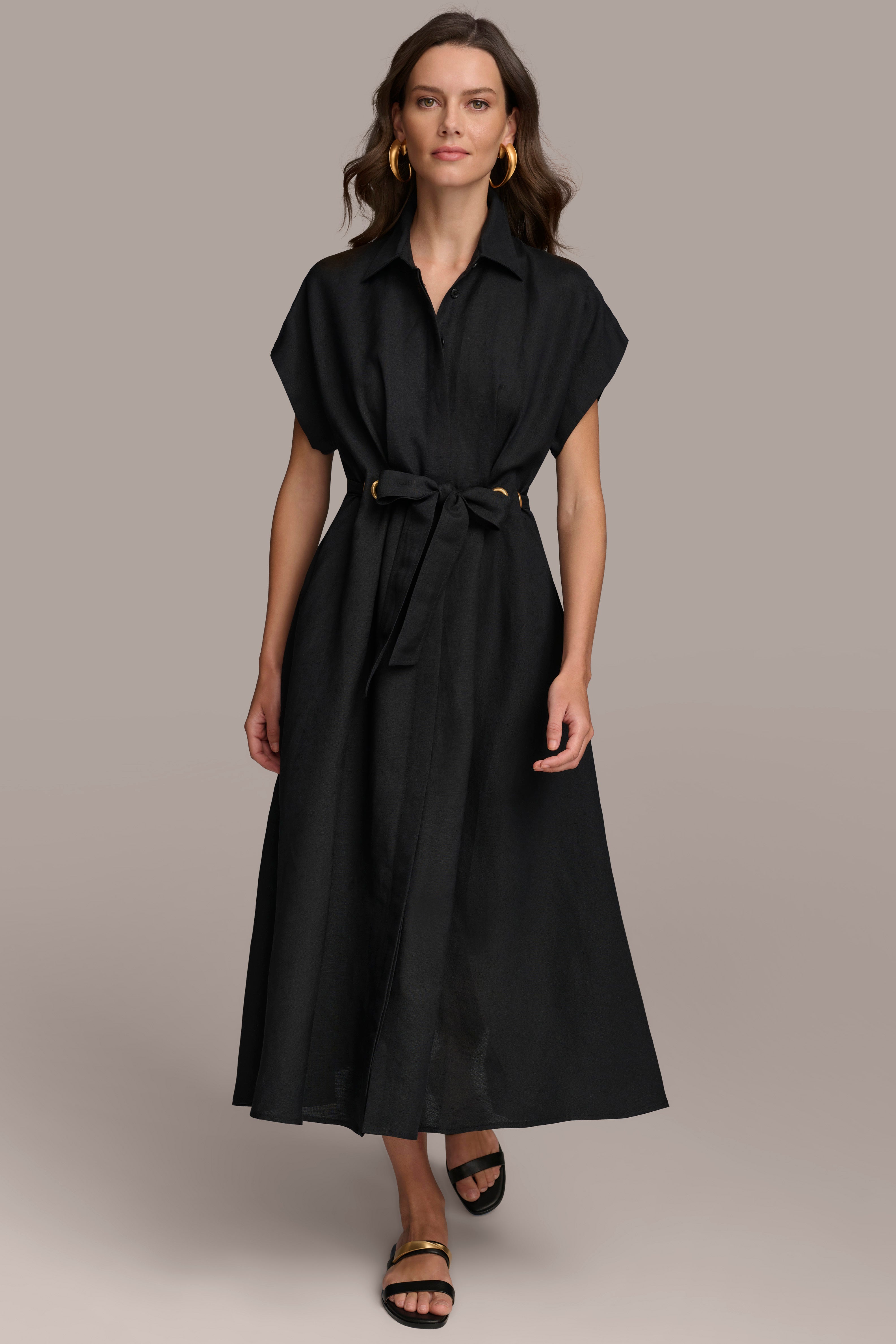 LINEN-BLEND MIDI SHIRT DRESS | View 1 | Dresses & Jumpsuits