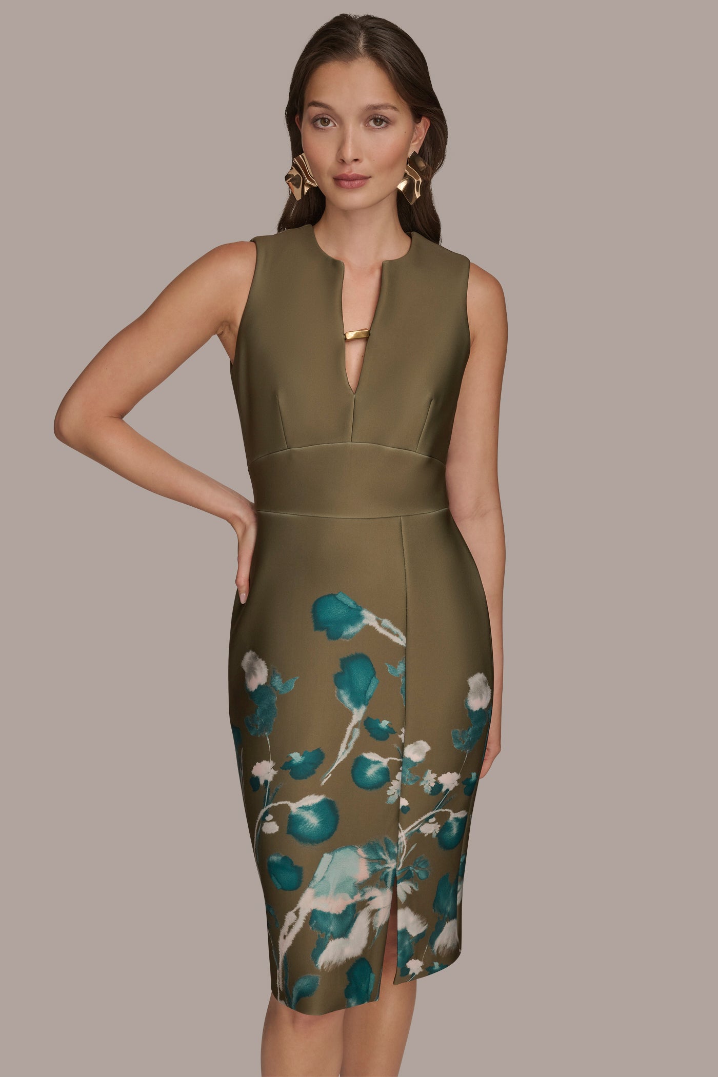 SPLIT V-NECK FLORAL SHEATH DRESS VIEW 6 | New Arrivals