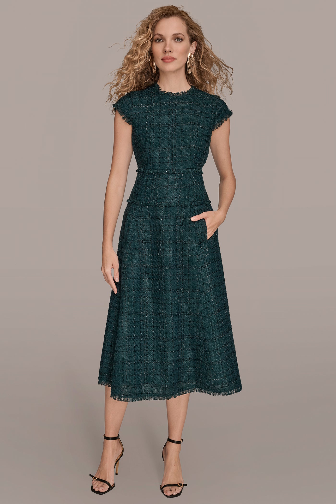 FRAYED TWEED MIDI DRESS VIEW 3 | Dresses & Jumpsuits