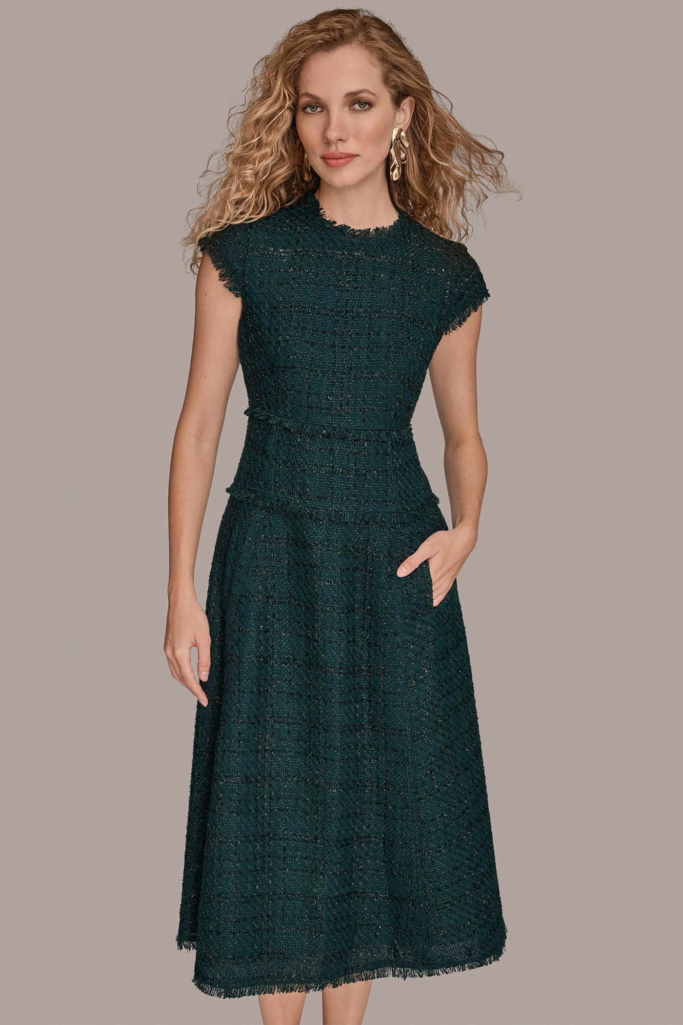 FRAYED TWEED MIDI DRESS VIEW 5 | Dresses & Jumpsuits