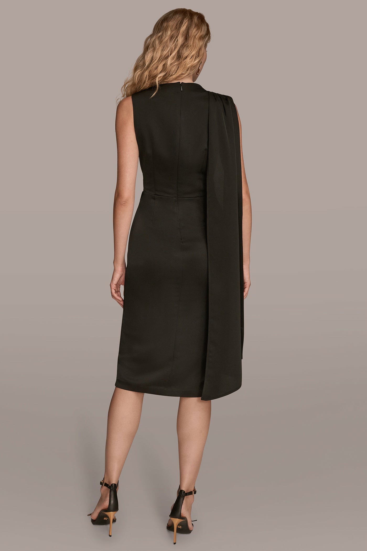 ASYMMETRIC CAPE-DETAIL WRAP-EFFECT MIDI DRESS | View 2 | Cocktail & Party