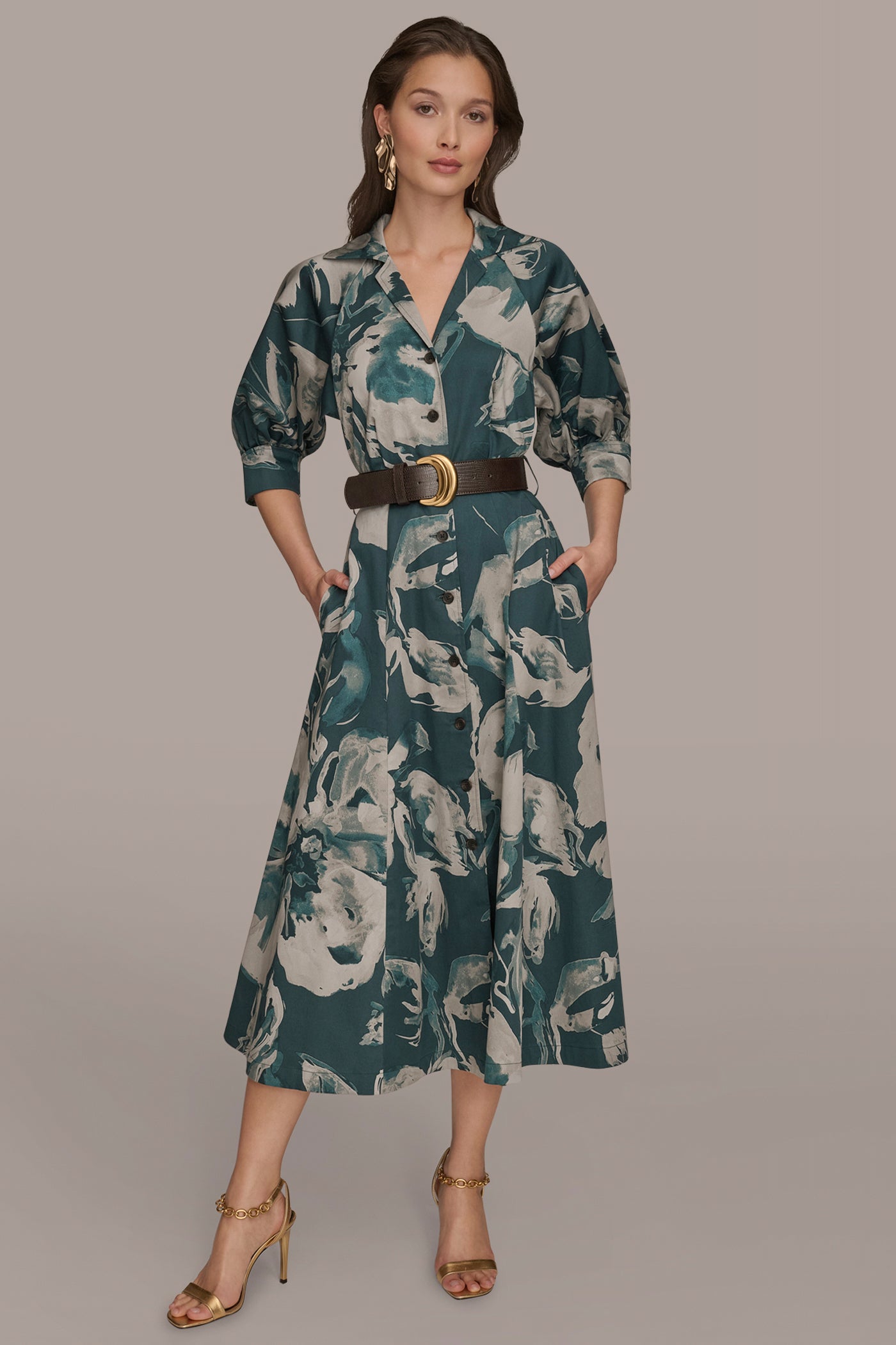 BELTED FLORAL MIDI SHIRT DRESS | View 1 | Dresses & Jumpsuits
