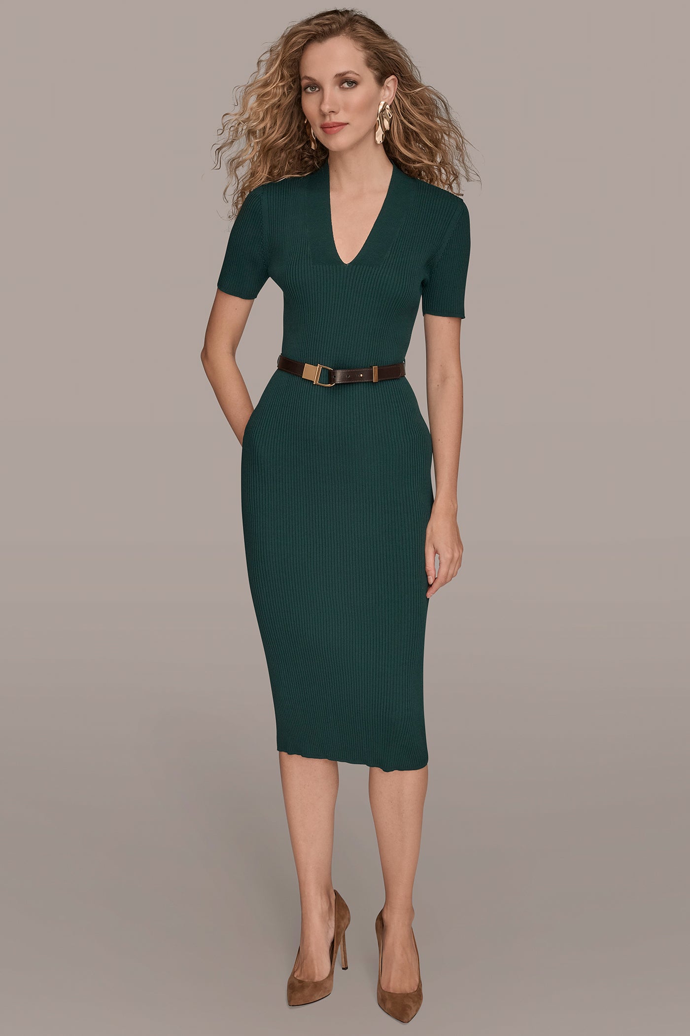 BELTED MIDI SWEATER DRESS | View 1 | Office to Evening Dresses