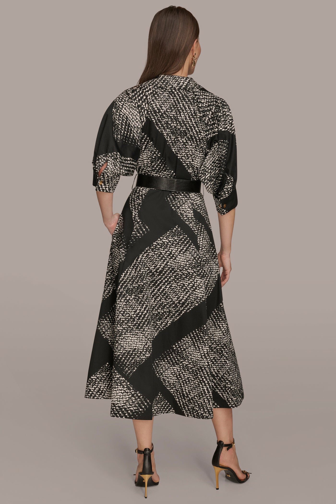 SHORT SLEEVE ABSTRACT BELTED MIDI SHIRT DRESS | View 2 | Dresses & Jumpsuits