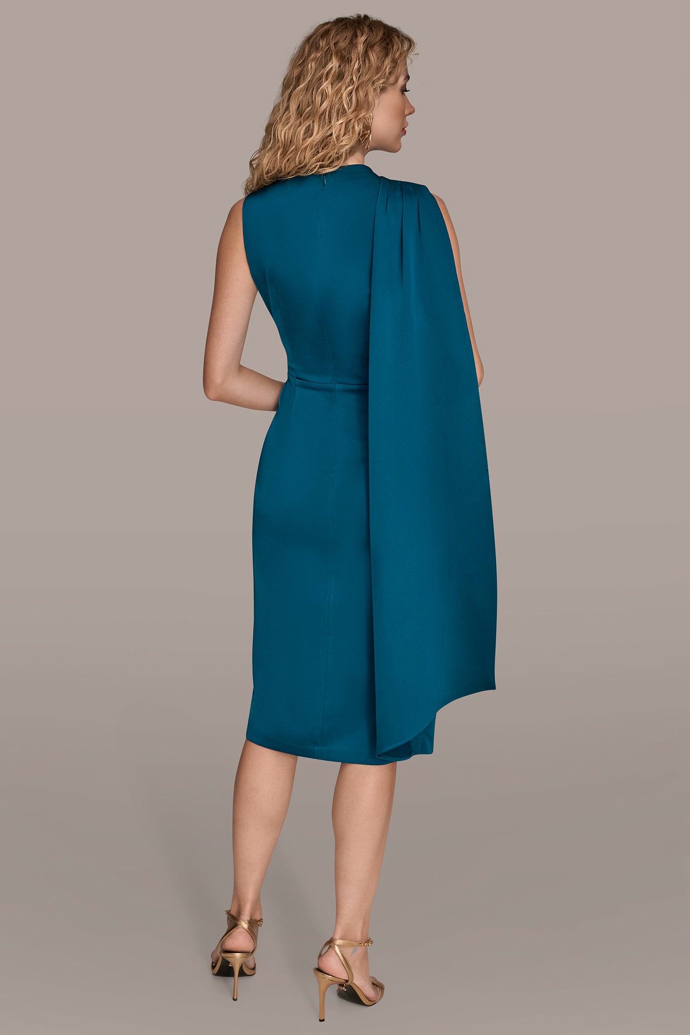 ASYMMETRIC CAPE-DETAIL WRAP-EFFECT MIDI DRESS | View 2 | Cocktail & Party