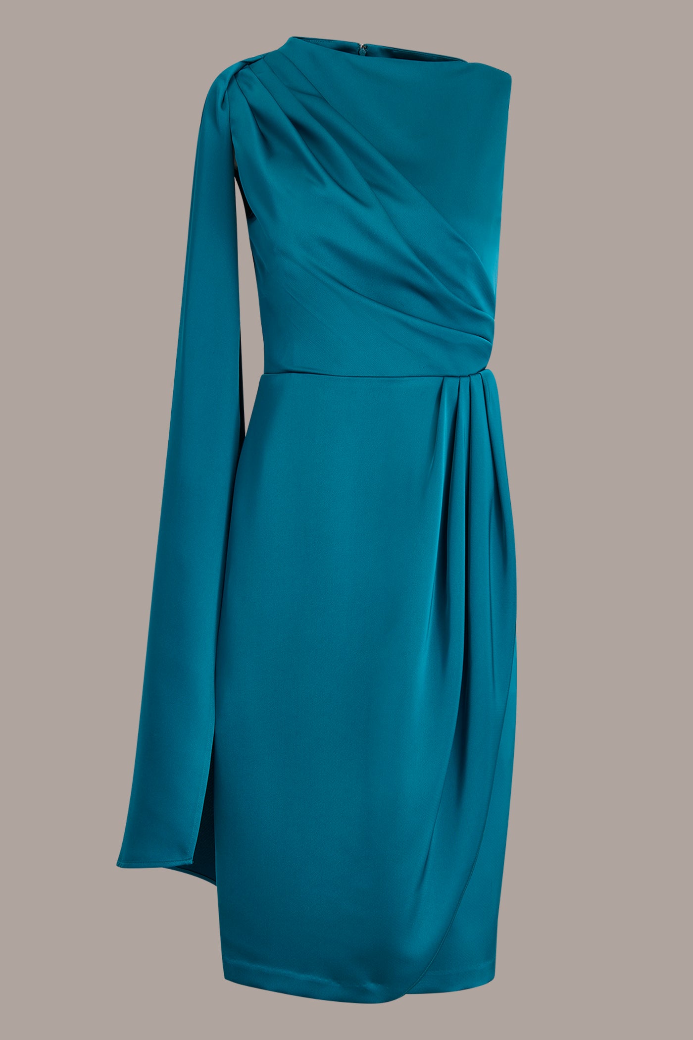 ASYMMETRIC CAPE-DETAIL WRAP-EFFECT MIDI DRESS VIEW 7 | Cocktail & Party