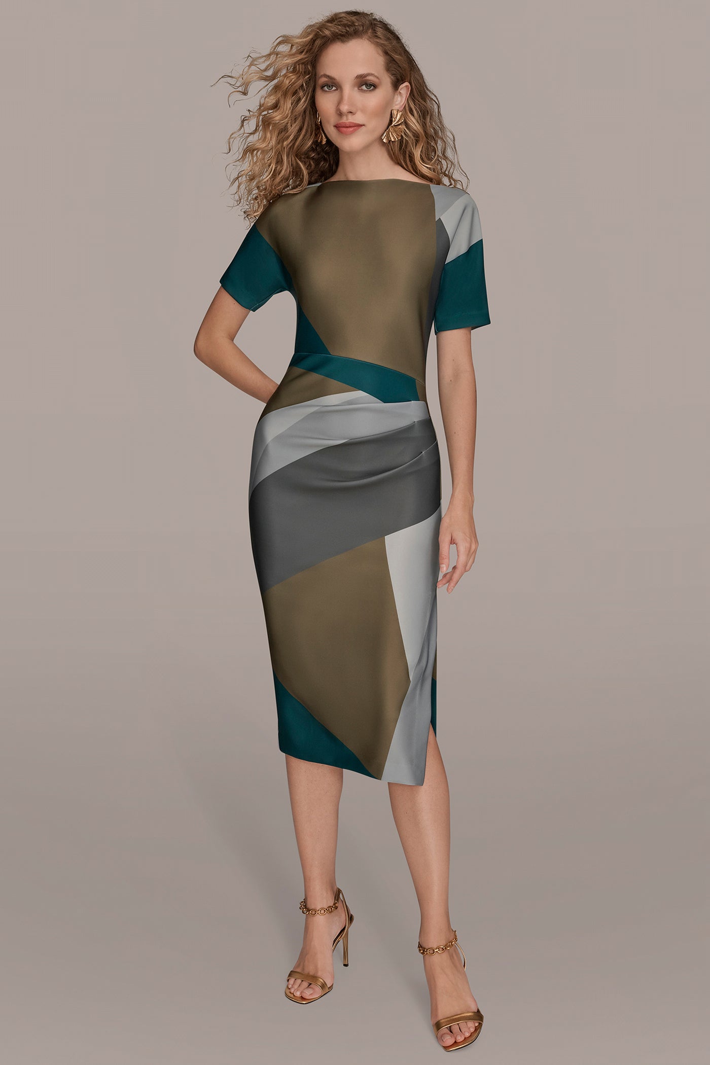 COLOR-BLOCK MIDI SHEATH DRESS | View 1 | Clothing