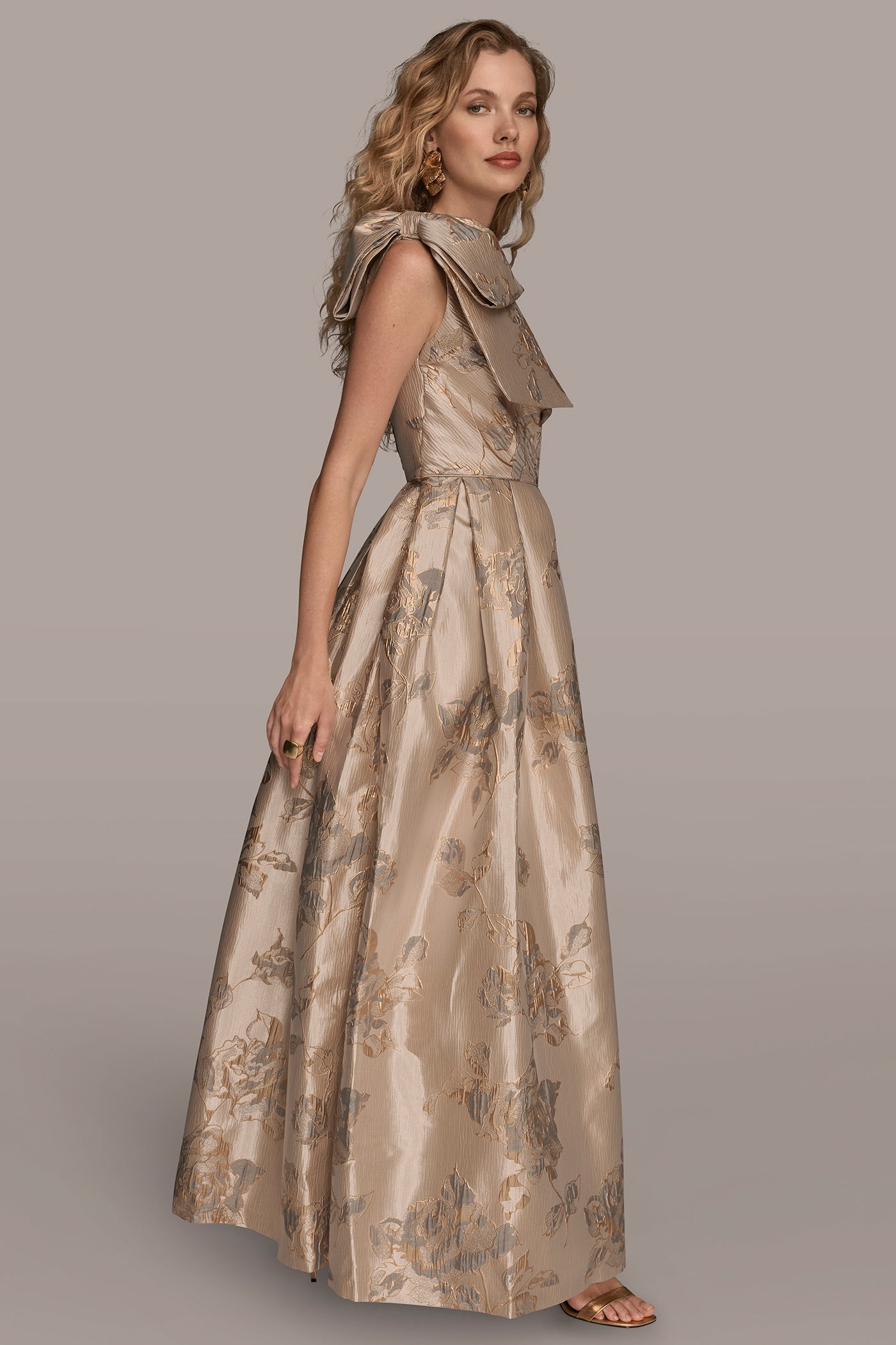 BOW-EMBELLISHED ONE-SHOULDER JACQUARD BALL GOWN VIEW 3 | Ball Gowns