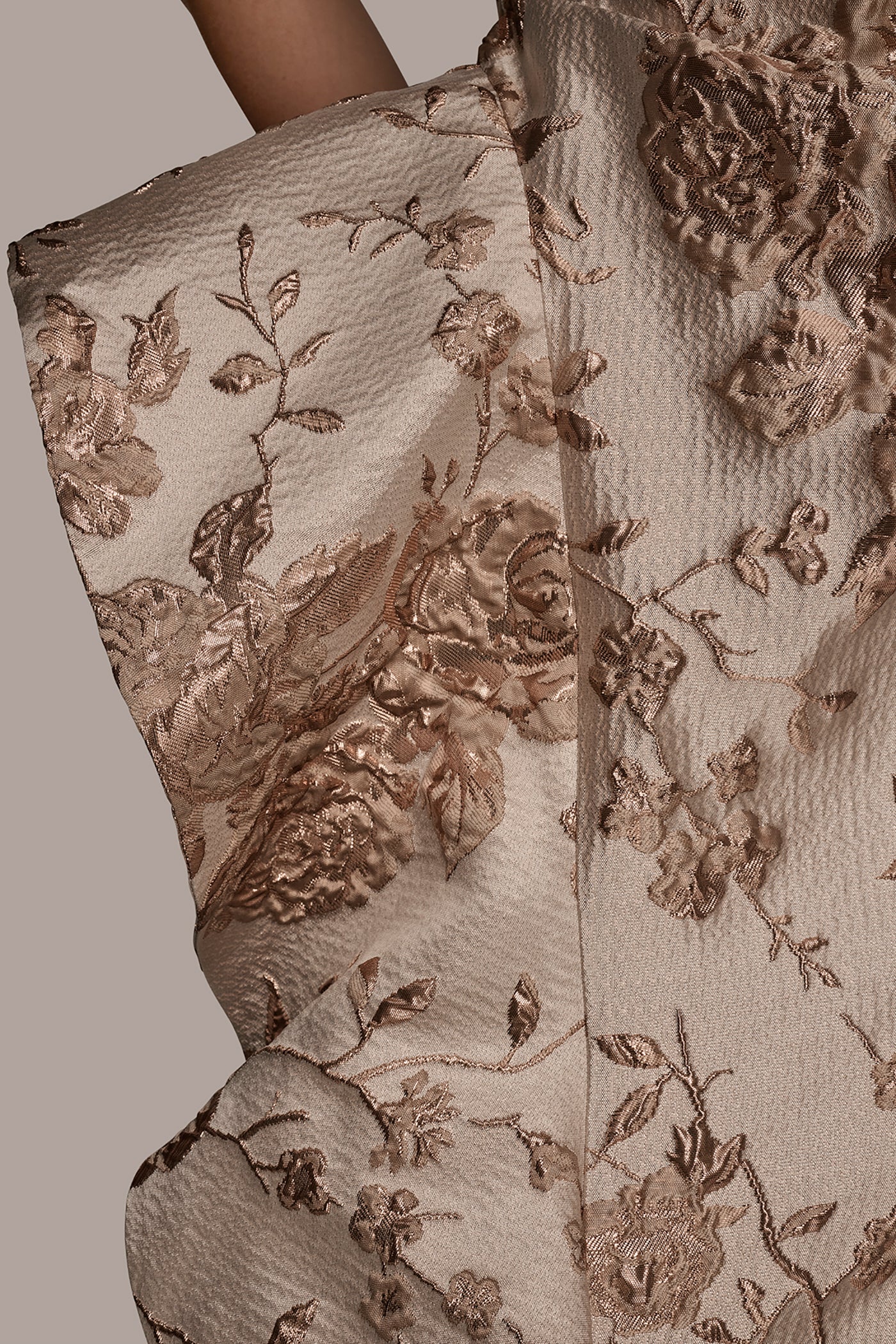 CASCADING RUFFLE FLORAL-JACQUARD GOWN VIEW 5 | Ball Gowns