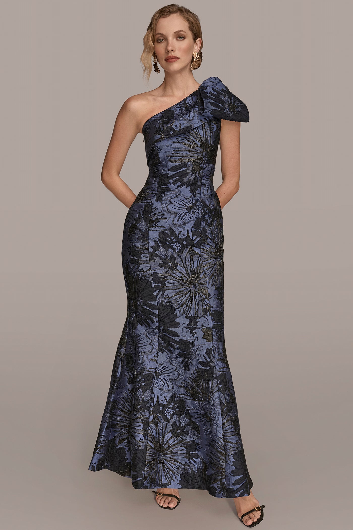 ONE SHOULDER BOW FLORAL GOWN | View 1 | Formal & Black Tie