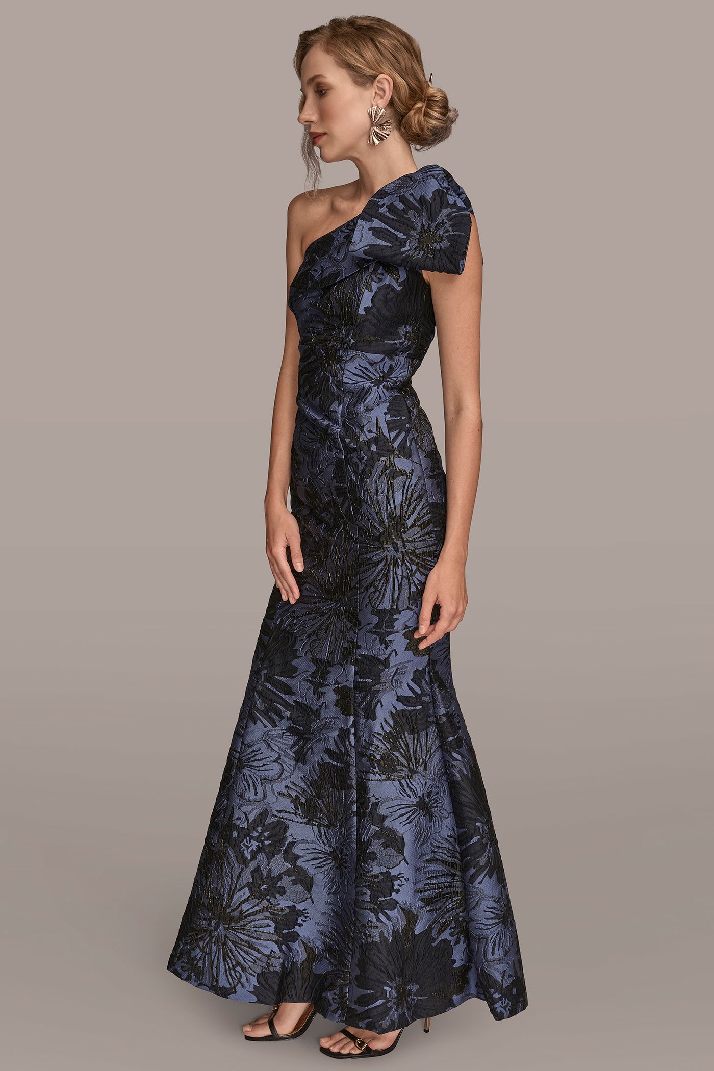 ONE SHOULDER BOW FLORAL GOWN VIEW 3 | Formal & Black Tie