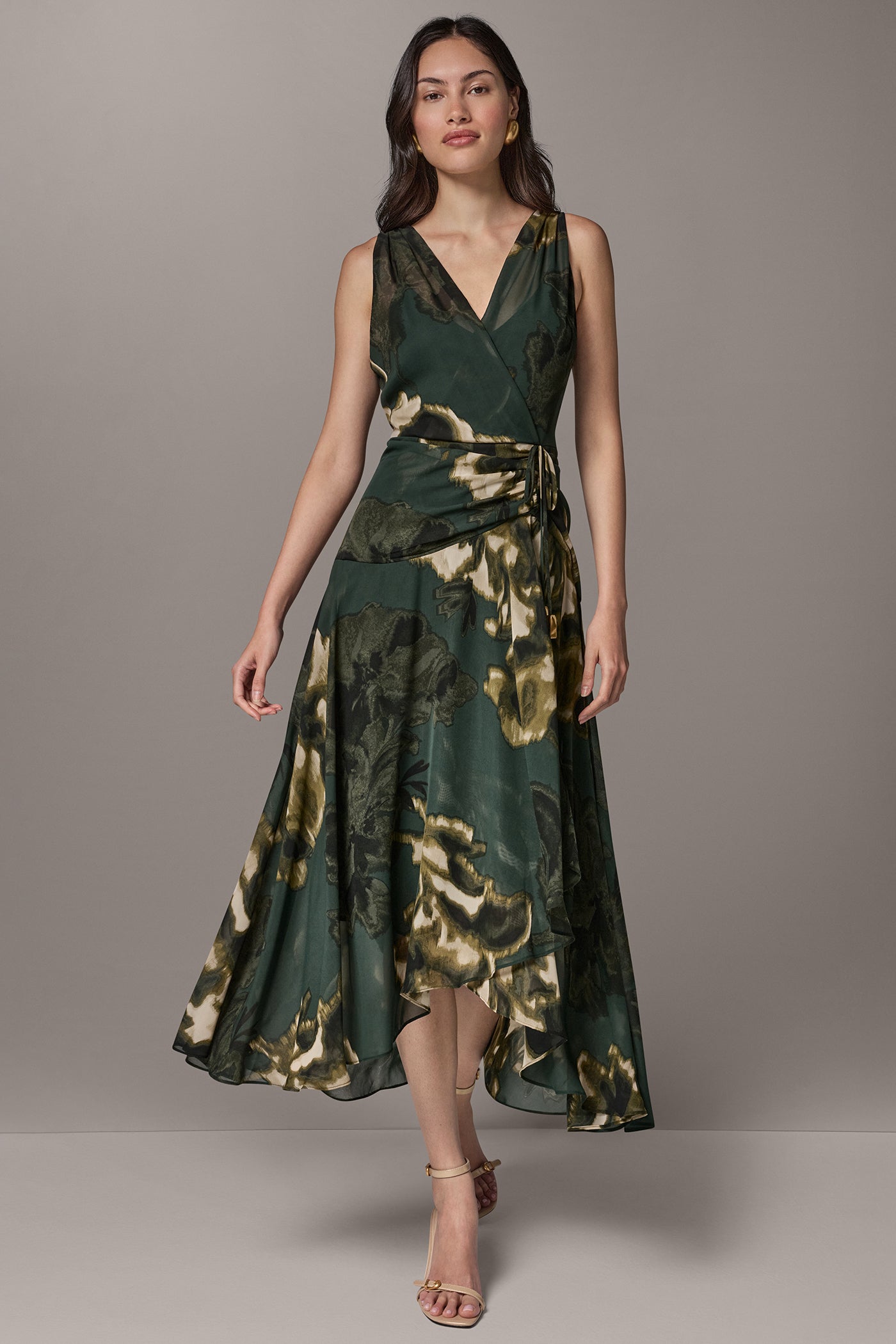 cocktail long dress Women's Green Olive With Train And Three-Quarter Sleeves | M/L Shop Elegant Cocktail Dresses at