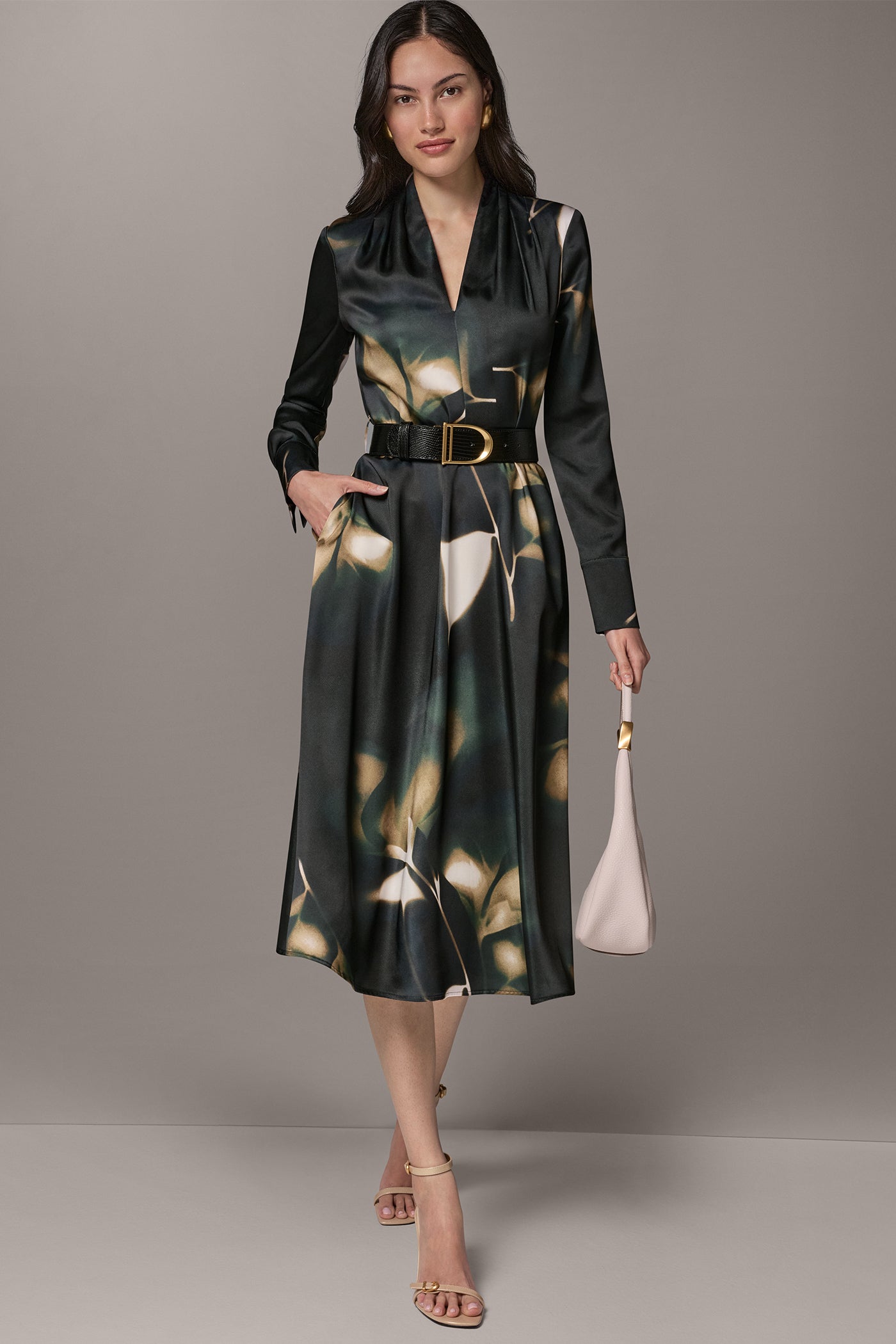 FLORAL HIGH V-NECK MIDI DRESS VIEW 4