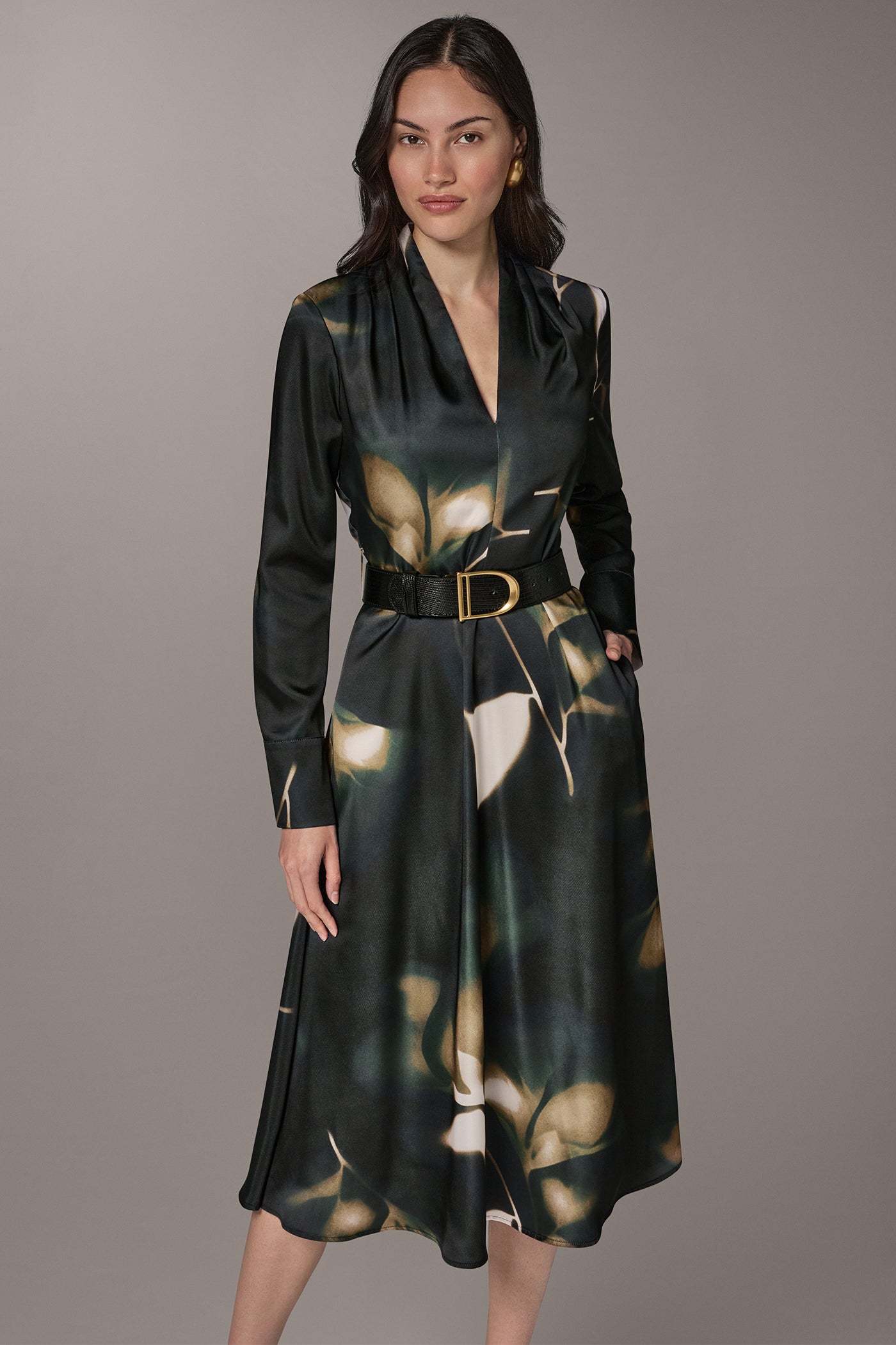 FLORAL HIGH V-NECK MIDI DRESS VIEW 5