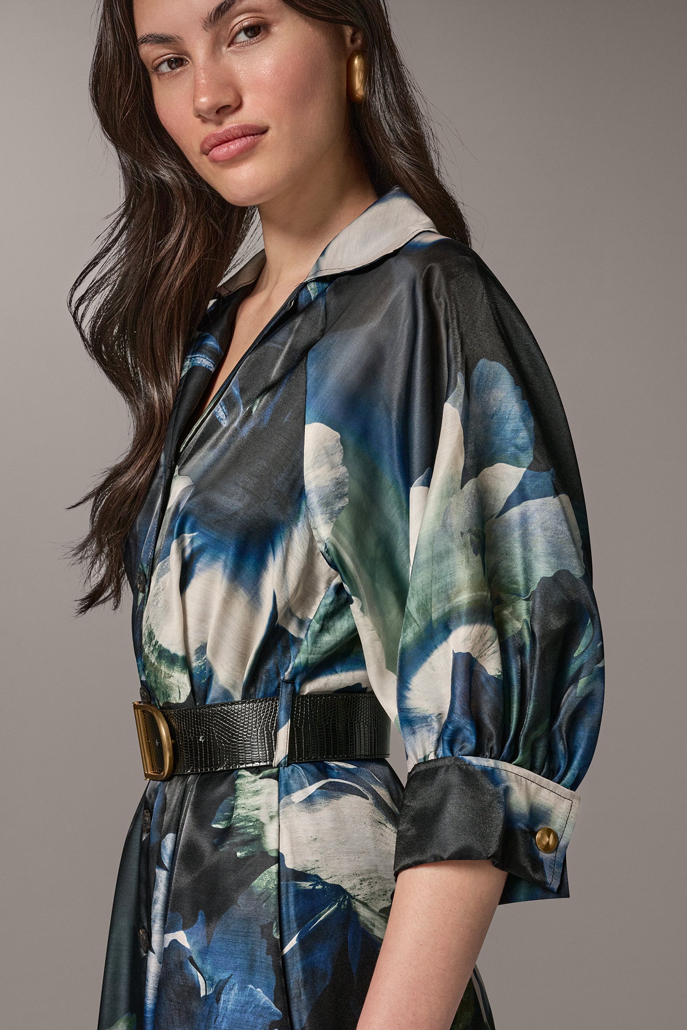 PUFF SLEEVE FLORAL MIDI SHIRT DRESS VIEW 5