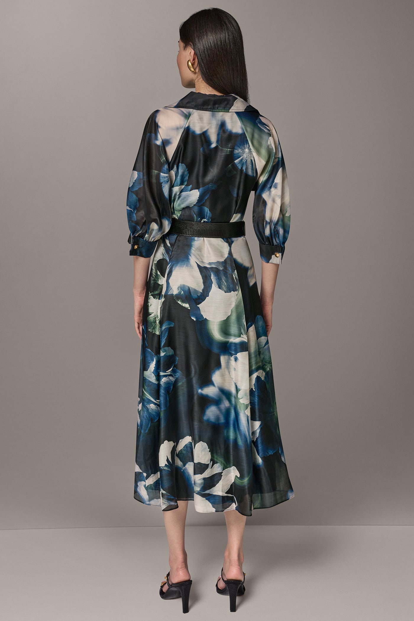PUFF SLEEVE FLORAL MIDI SHIRT DRESS VIEW 3