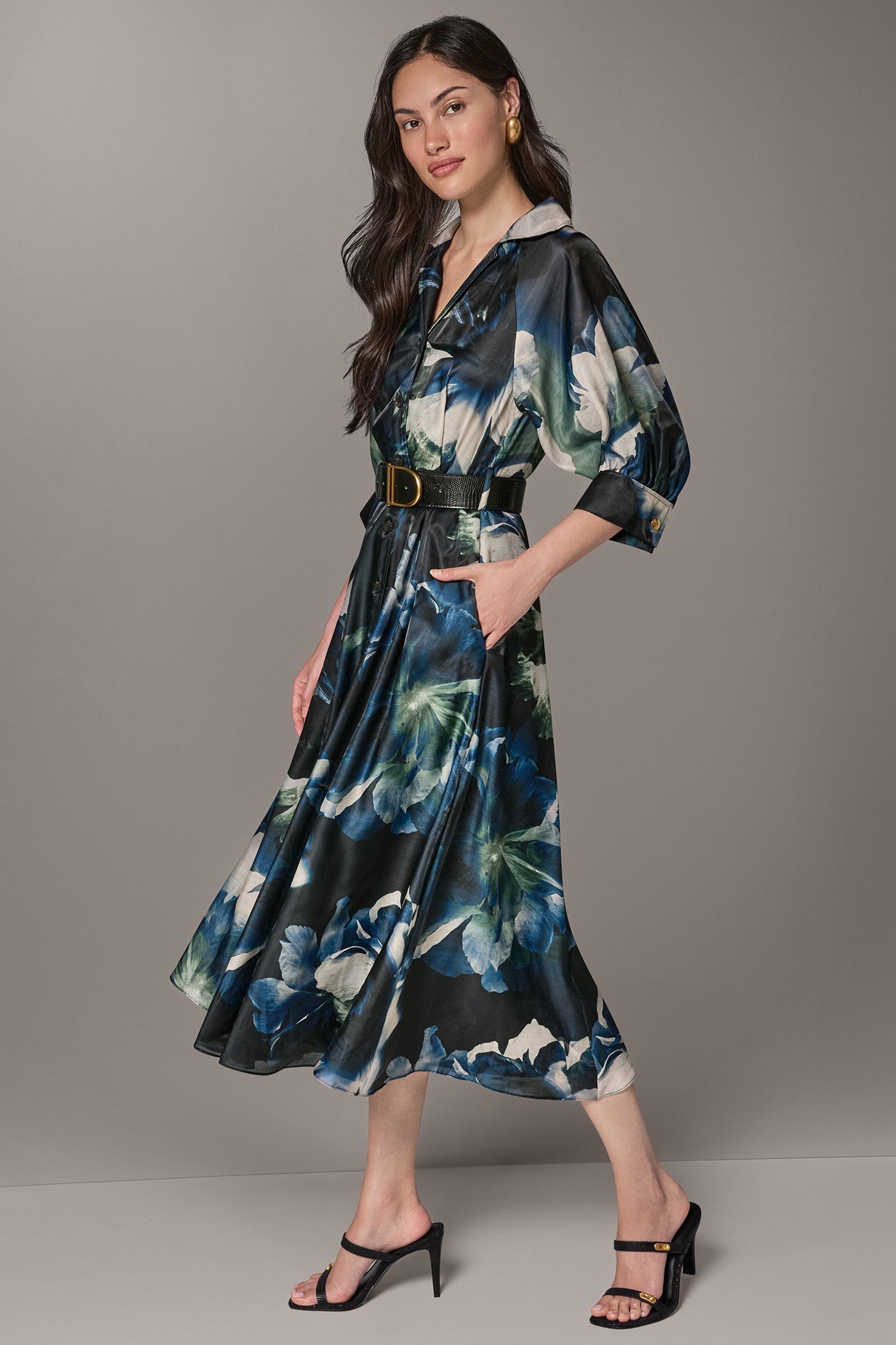 Donna Karan Women's Organza Printed Shirt Dress - Black Forest Multi