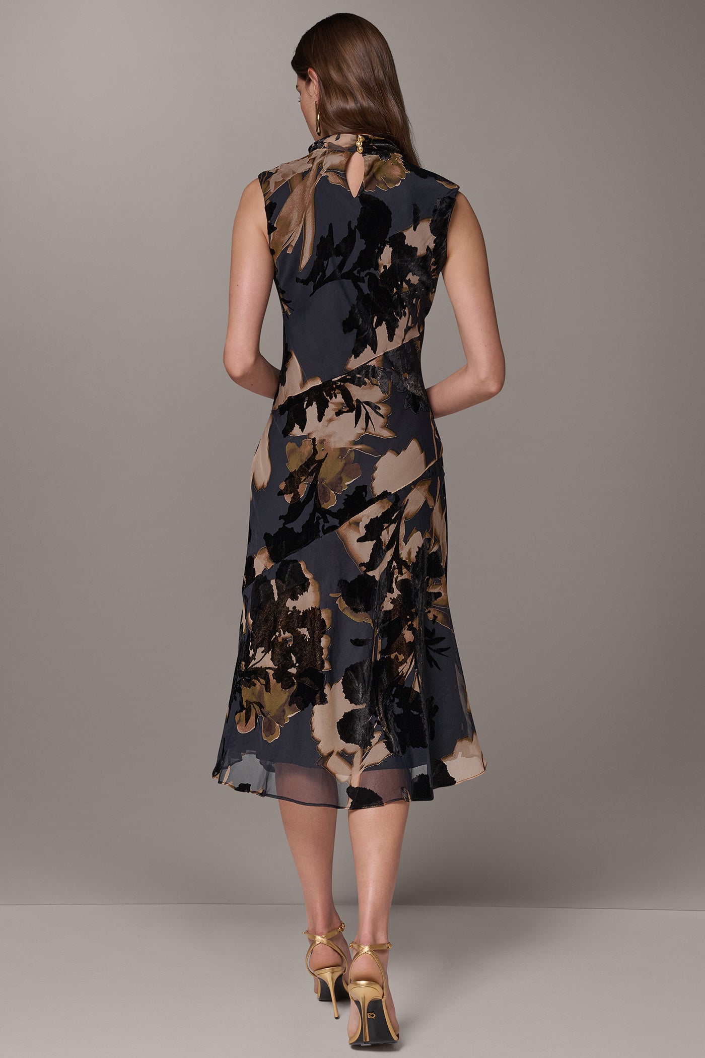 VELVET FLORAL BURNOUT MIDI DRESS VIEW 4