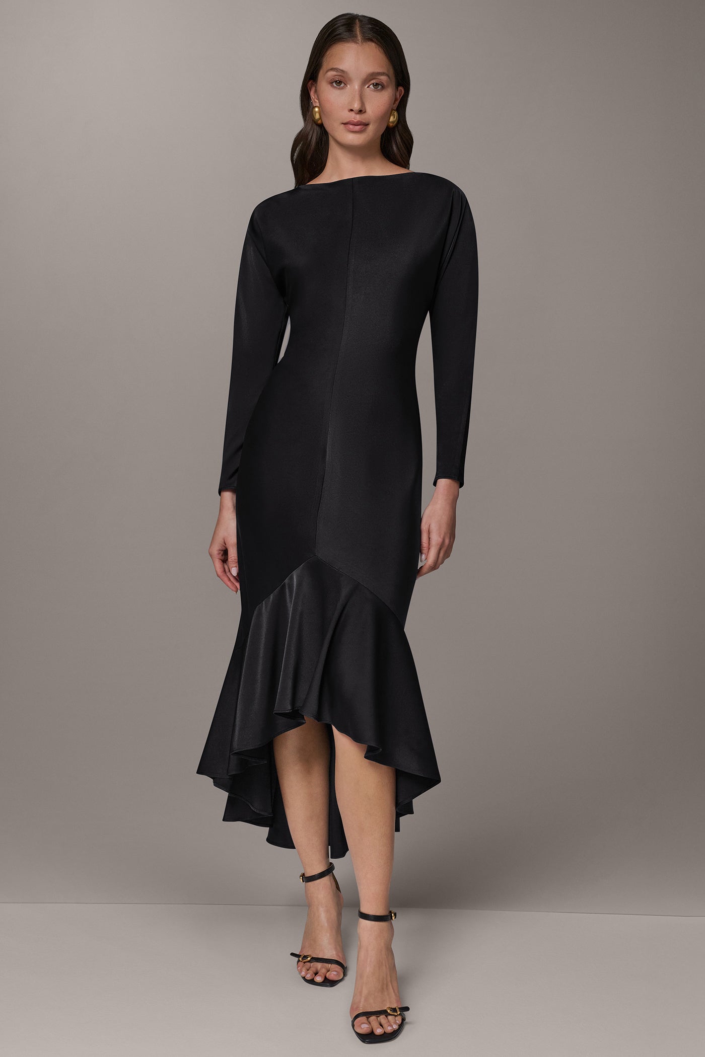 MIDI FLOUNCE HI LOW DRESS VIEW 4 | Black Dresses