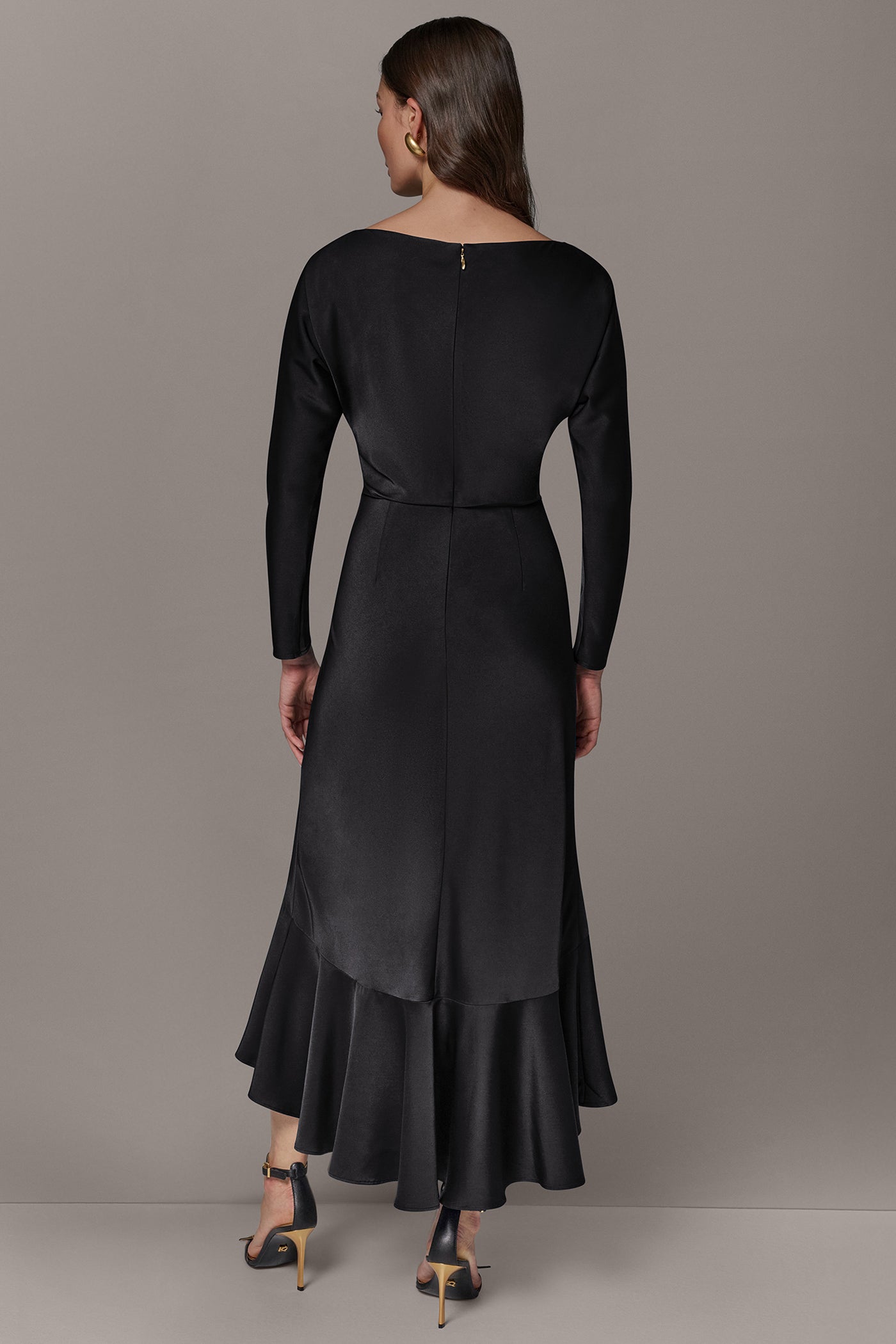 MIDI FLOUNCE HI LOW DRESS VIEW 3 | Black Dresses