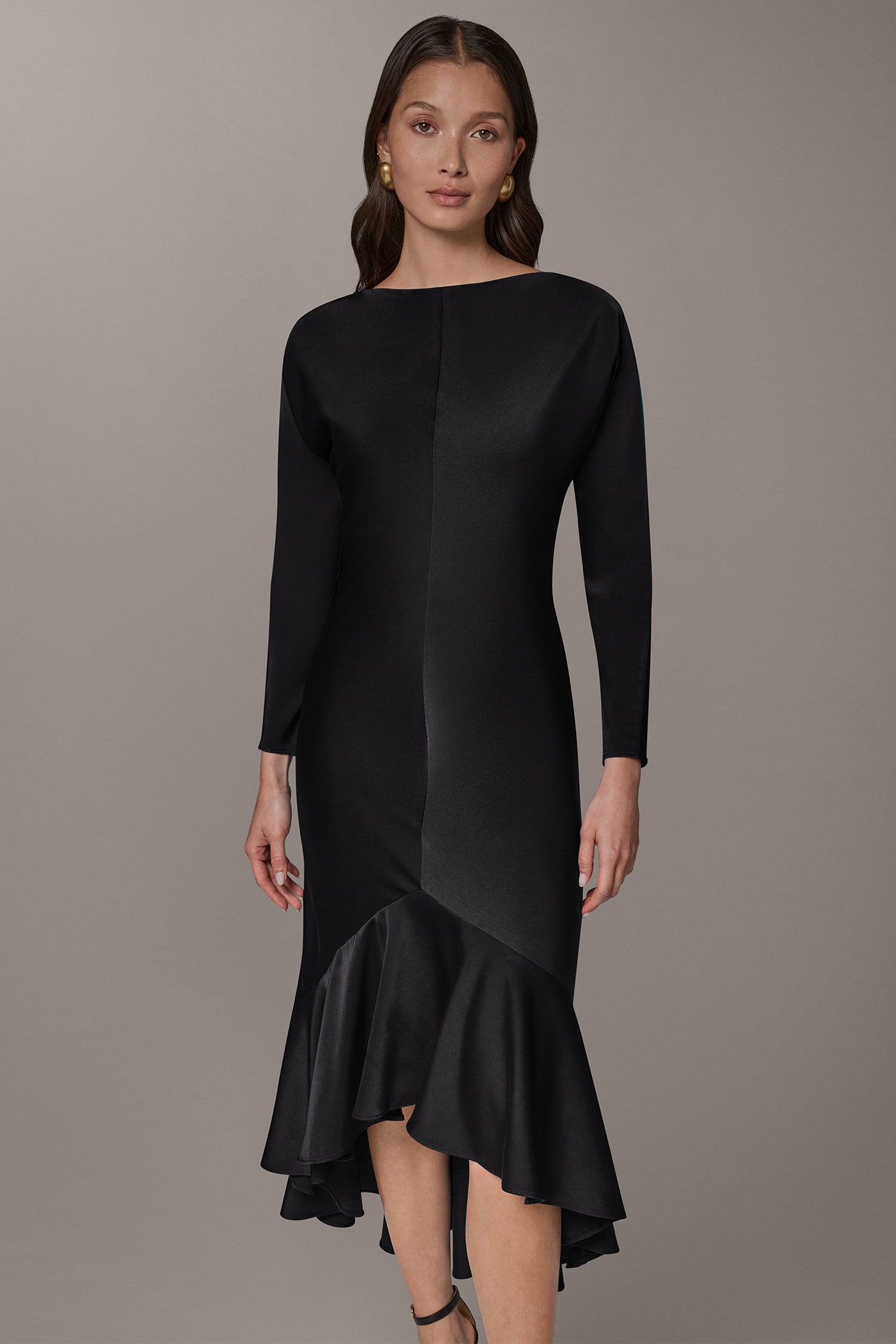 MIDI FLOUNCE HI LOW DRESS VIEW 8 | Black Dresses