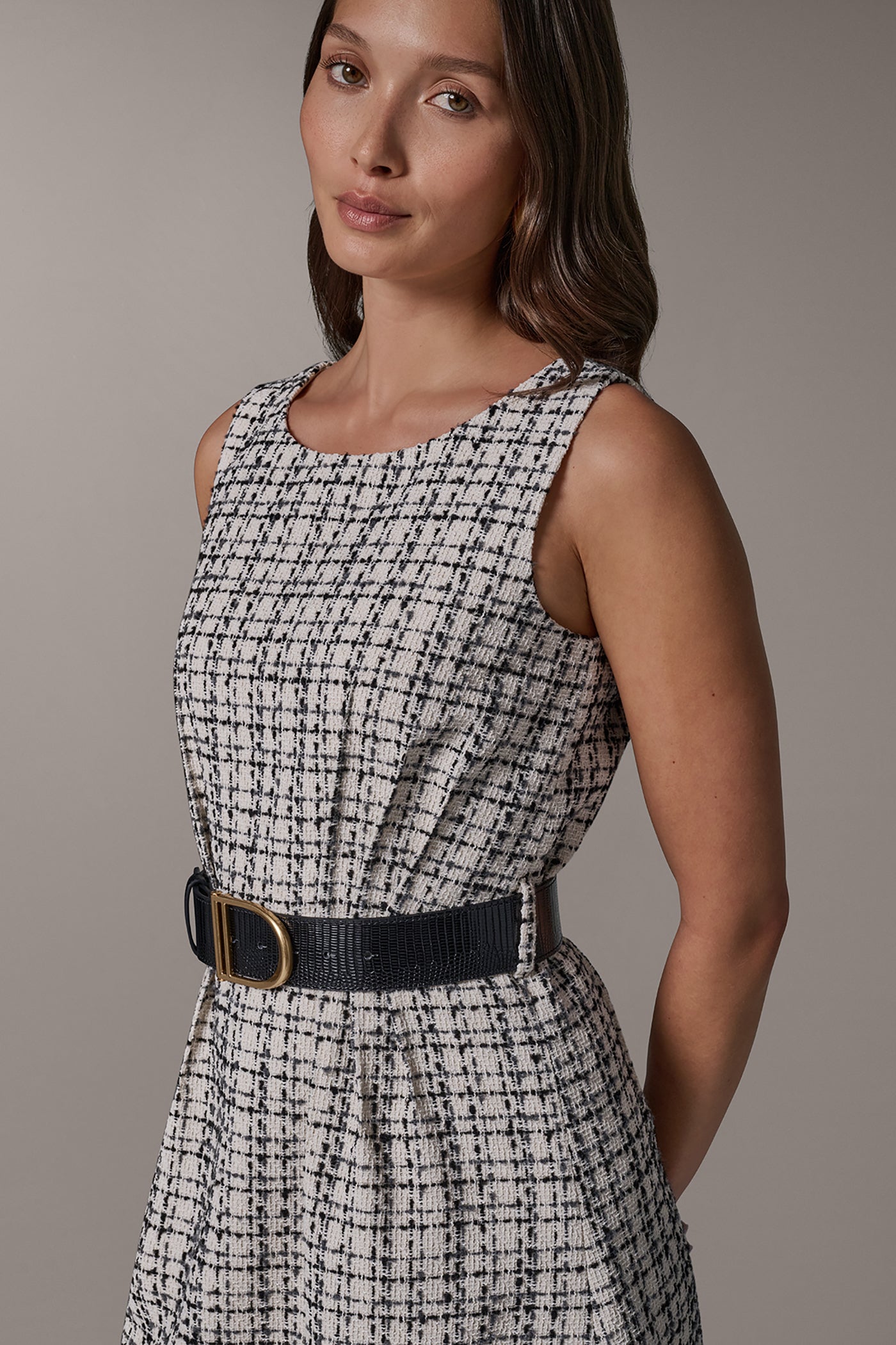 TWEED PLAID MIDI A-LINE DRESS VIEW 2
