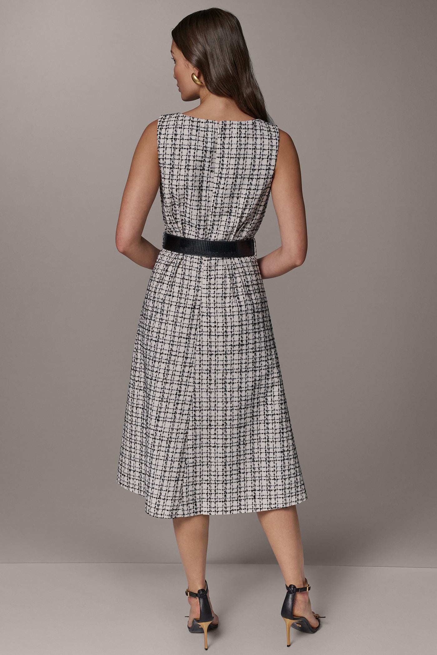 TWEED PLAID MIDI A-LINE DRESS VIEW 3