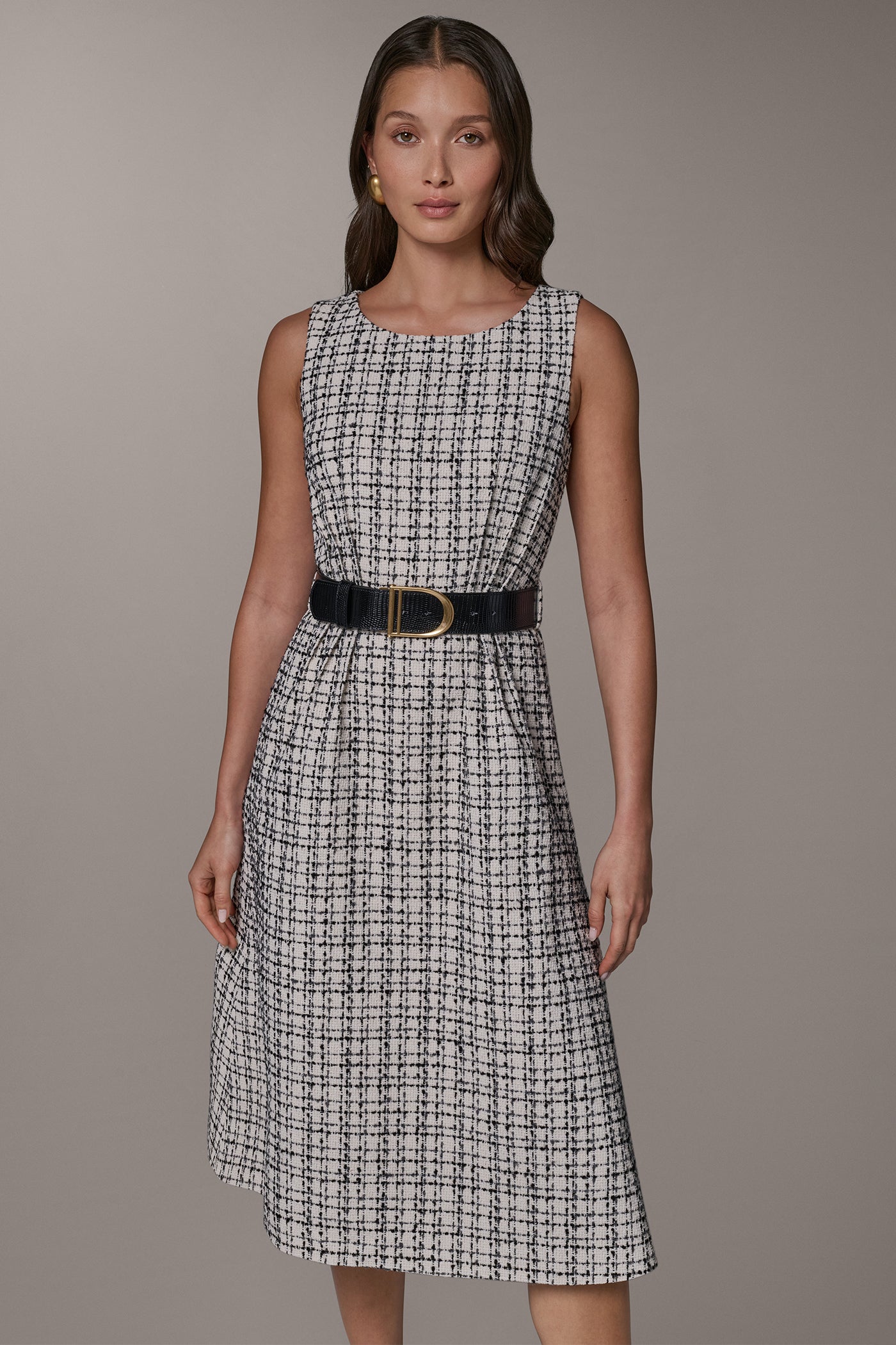 TWEED PLAID MIDI A-LINE DRESS VIEW 5