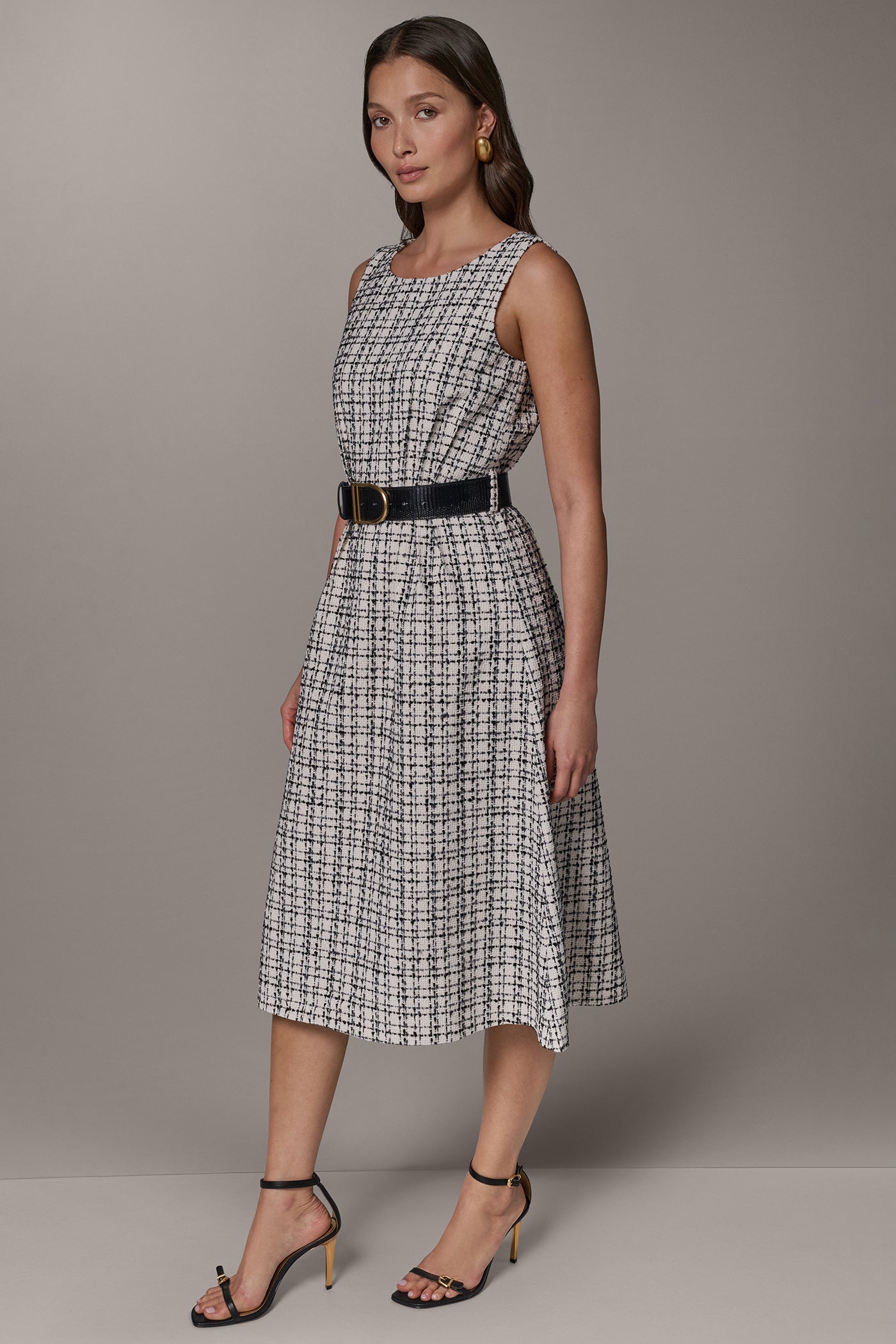 TWEED PLAID MIDI A-LINE DRESS VIEW 4