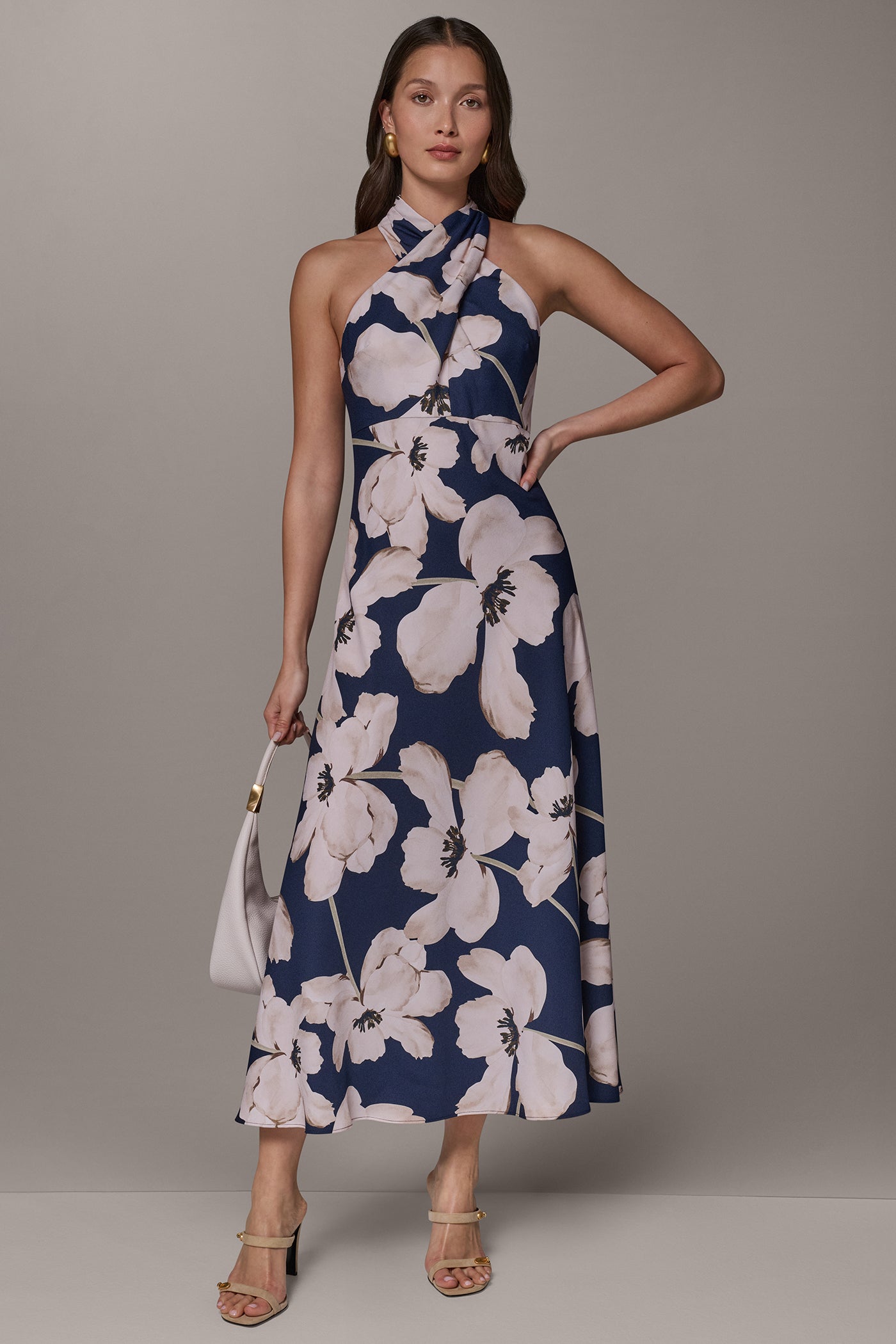 FLORAL CROSS FRONT MIDI DRESS VIEW 1