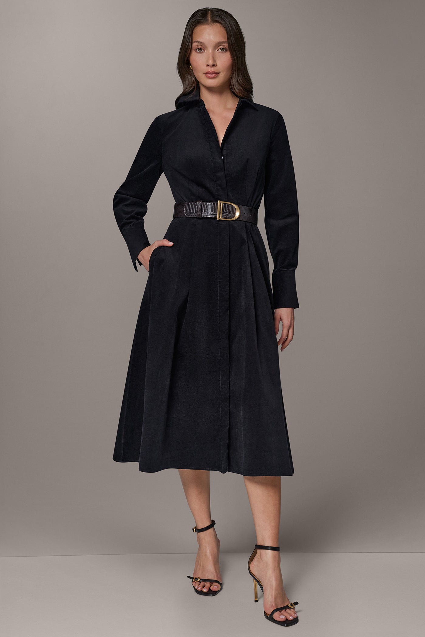 CORDUROY MIDI SHIRT DRESS VIEW 8 | Black Dresses