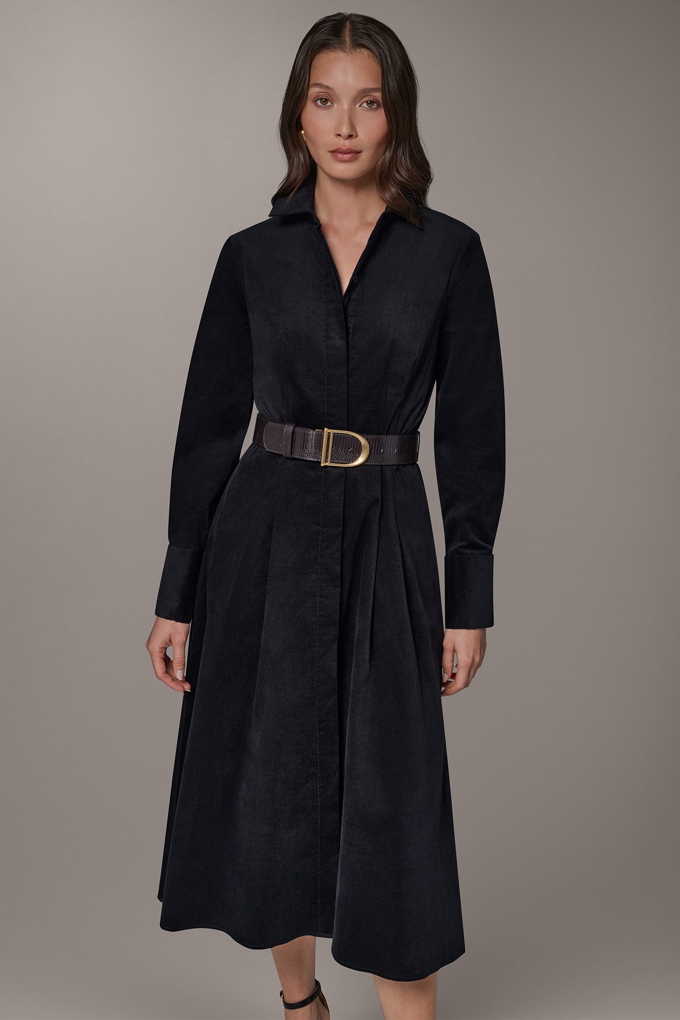 CORDUROY MIDI SHIRT DRESS VIEW 9 | Black Dresses
