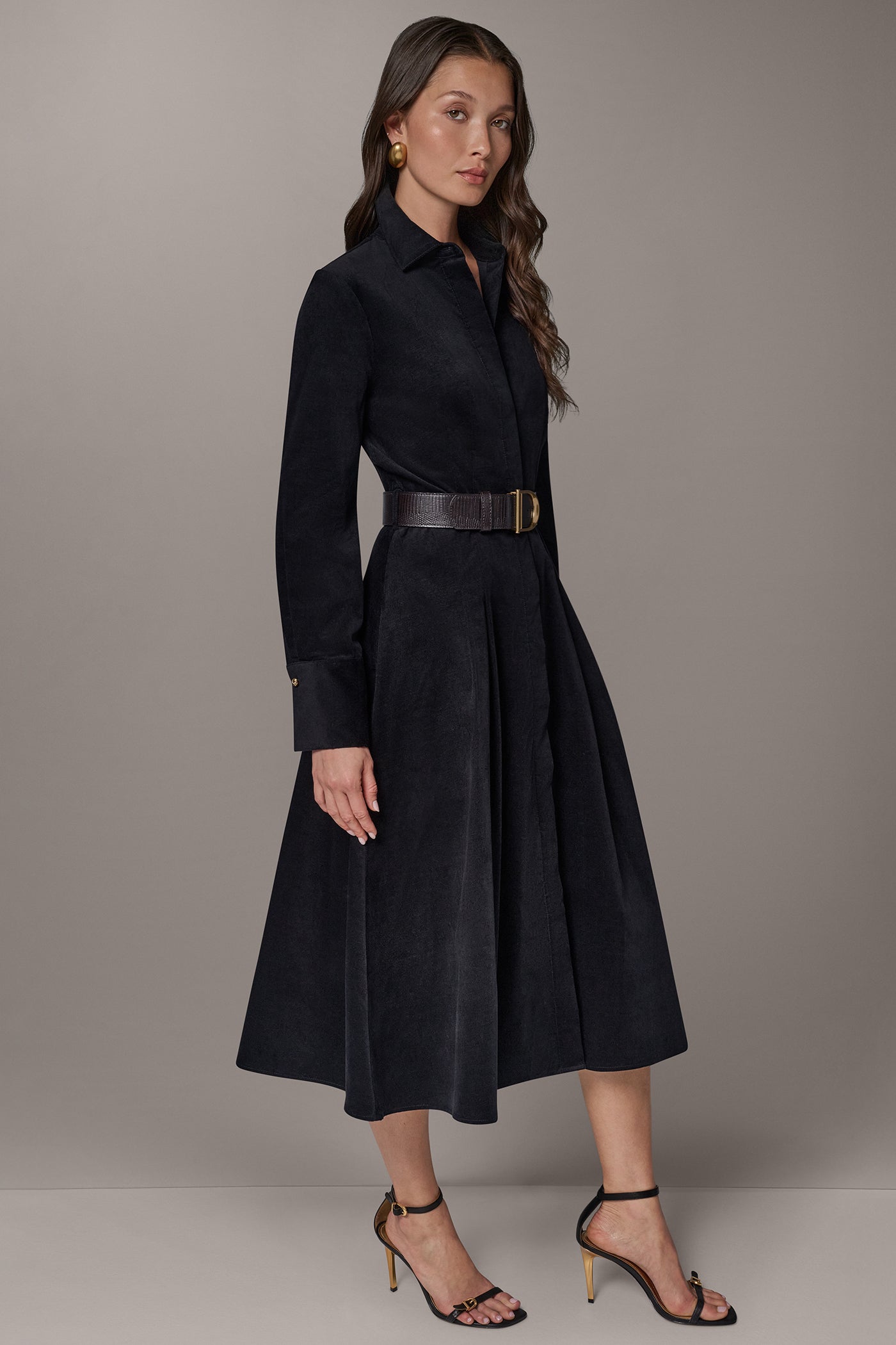 CORDUROY MIDI SHIRT DRESS VIEW 3 | Black Dresses