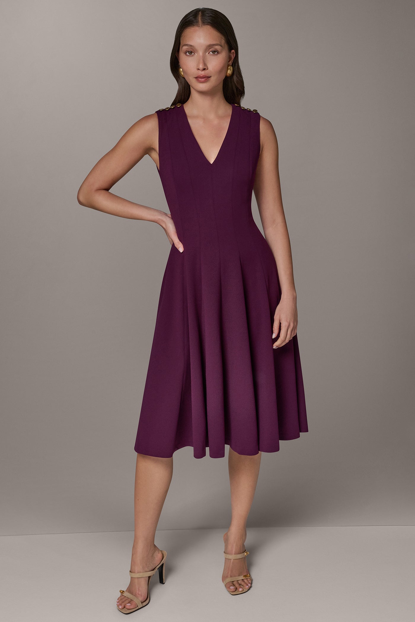 BUTTON MIDI FIT AND FLARE DRESS VIEW 1