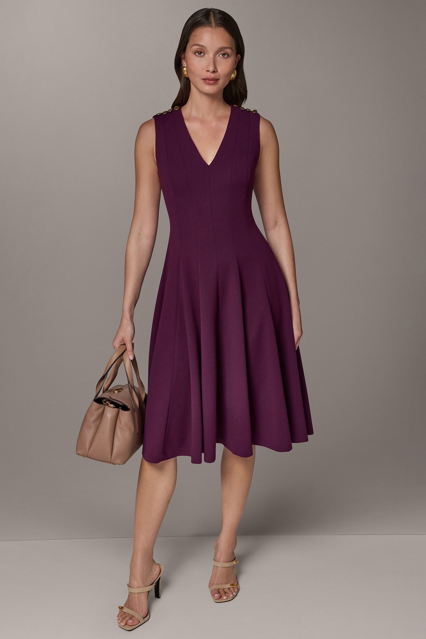 BUTTON MIDI FIT AND FLARE DRESS VIEW 5