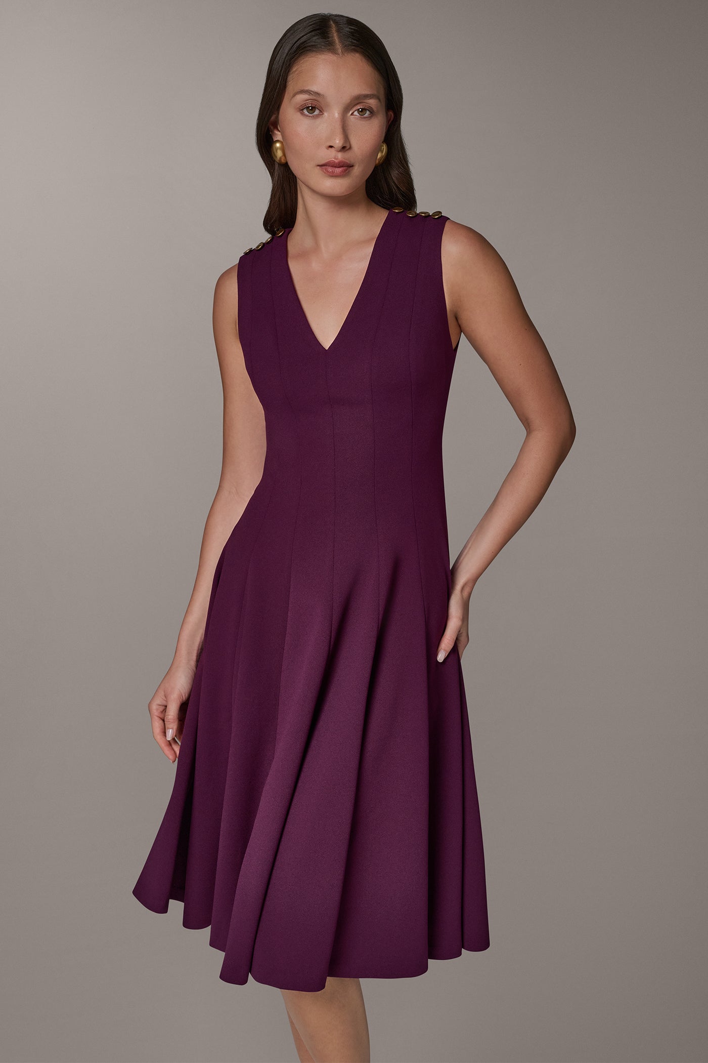 BUTTON MIDI FIT AND FLARE DRESS VIEW 4